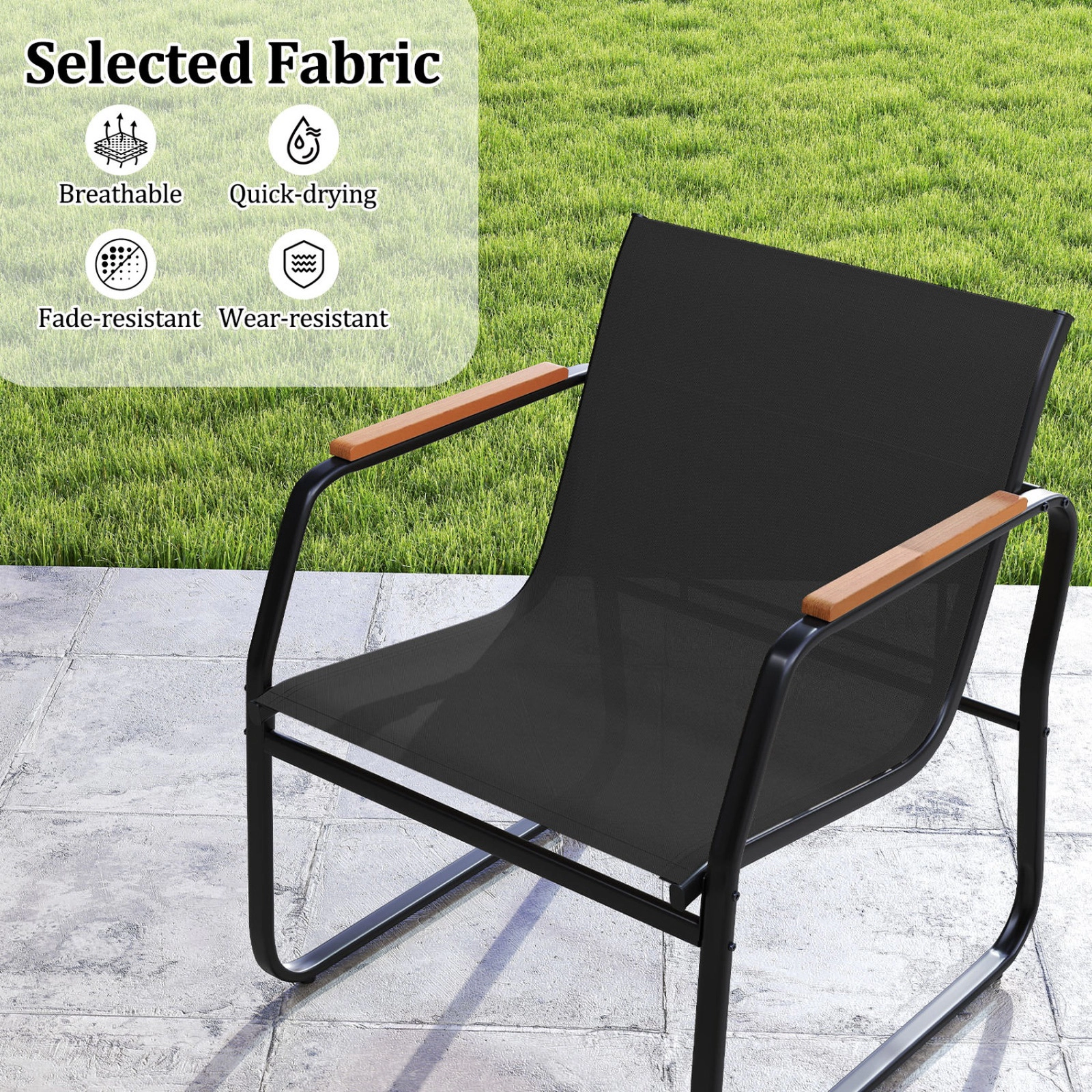 SUGIFT 3-Piece Brown Mesh Patio Bistro Set with 2 Armchairs and Storage Side Table