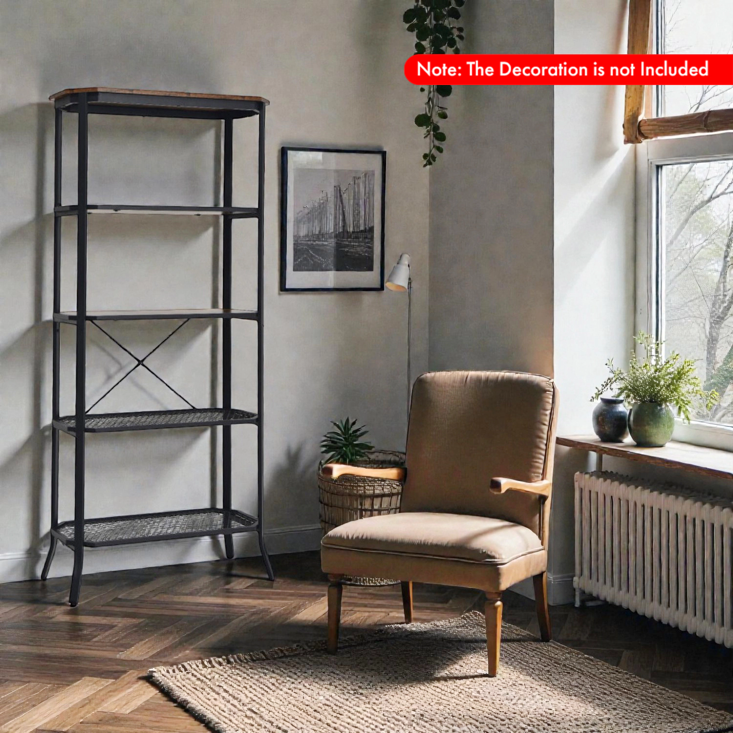 Hivvago Rustic Industrial 5-Shelf Display Rack with Sturdy Outward Metal Frame