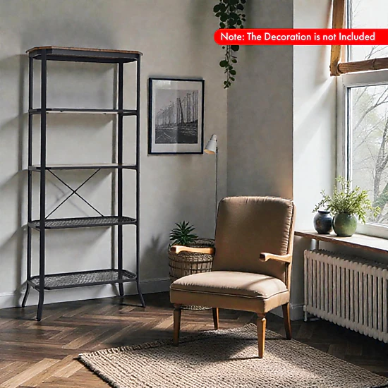 Hivvago Rustic Industrial Open Display Rack, Color: Rustic Brown