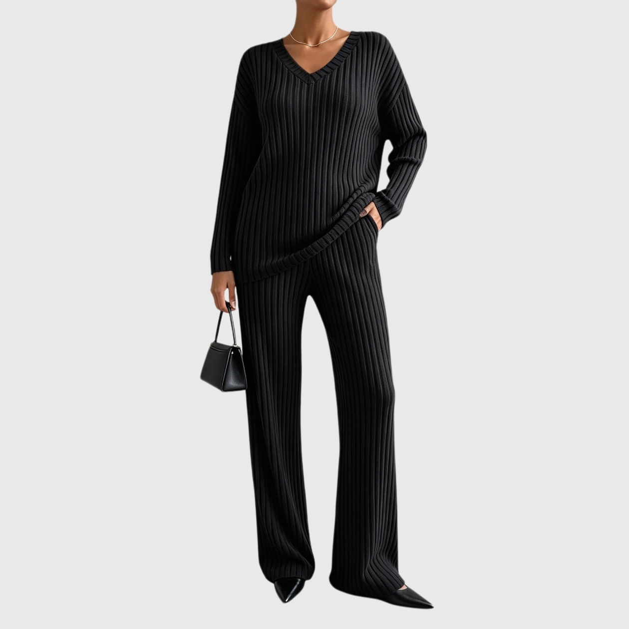 YesFashion Women's Pajama Sets Long Sleeve 2 Piece Lounge Ribbed Knit Sweater Sleepwear