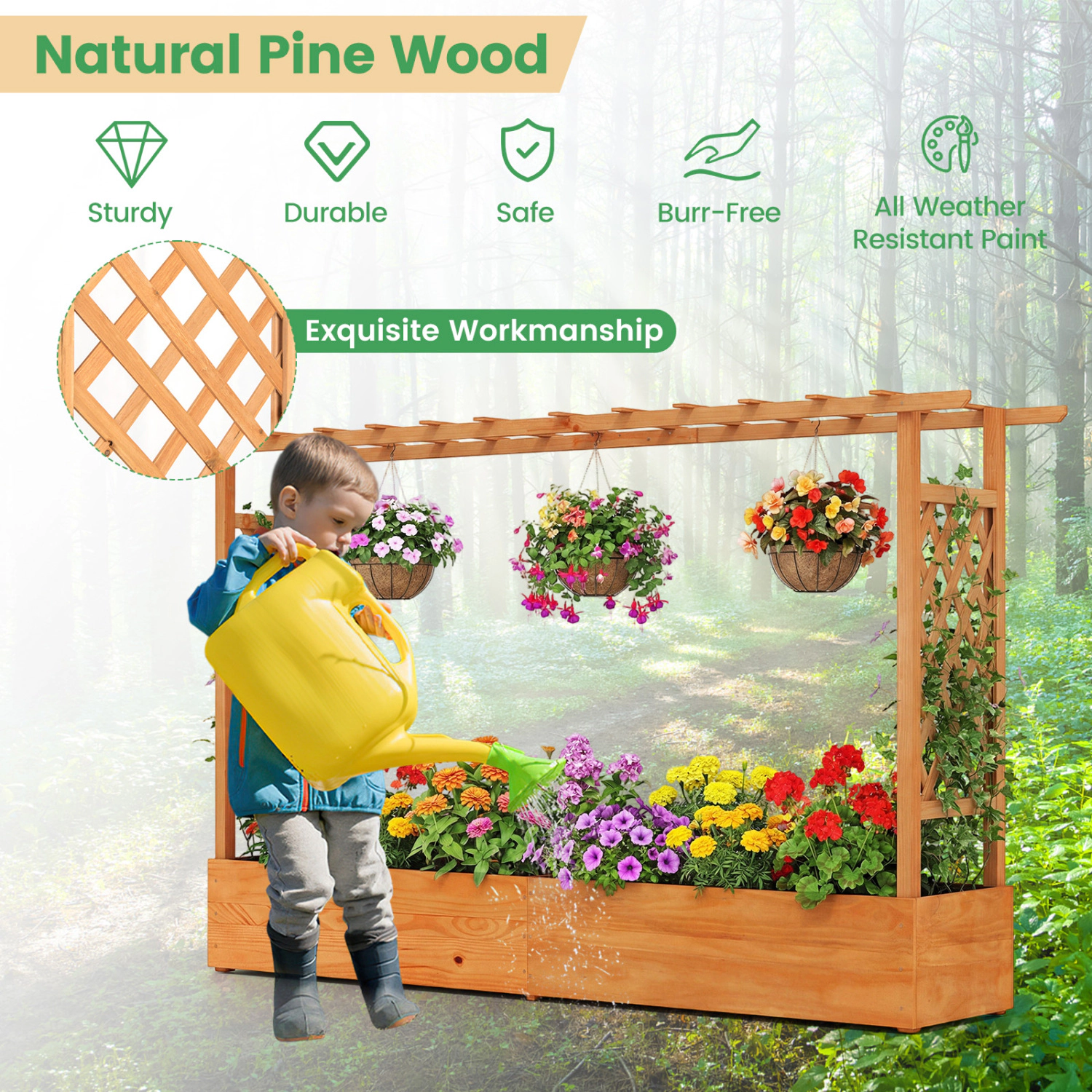 SlickBlue Outdoor Raised Garden Bed with Large Wooden Planter Box