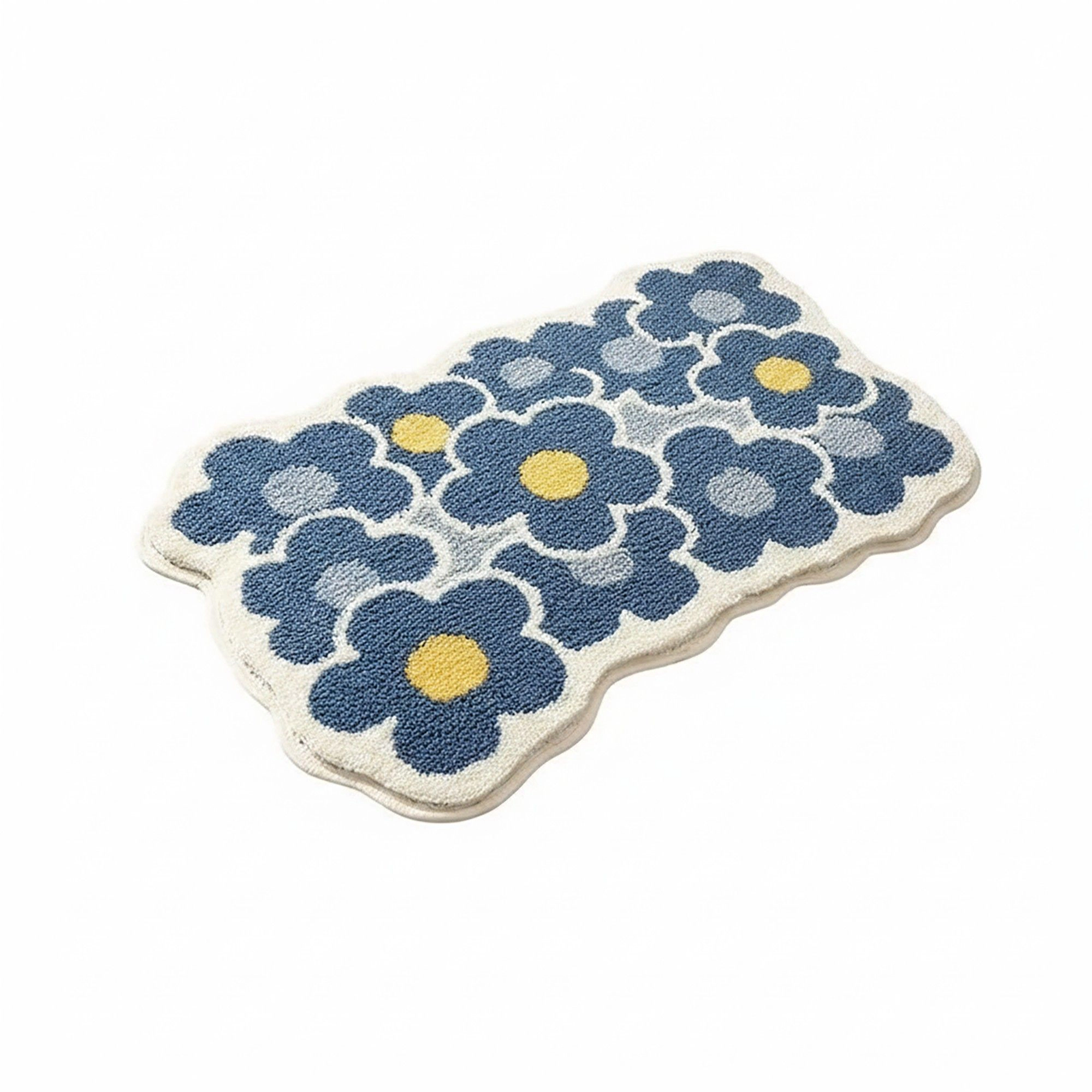 Alilang Unisex Tufted Floor Mat with Floral Daisy Pattern Non Slip Backing Soft Plush Decorative Scalloped Edge Rug