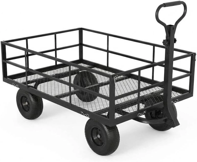 Steel Garden Cart, 1200 LBS Capacity Wagon with 10" Tire and 180° Rotating Handle, Black