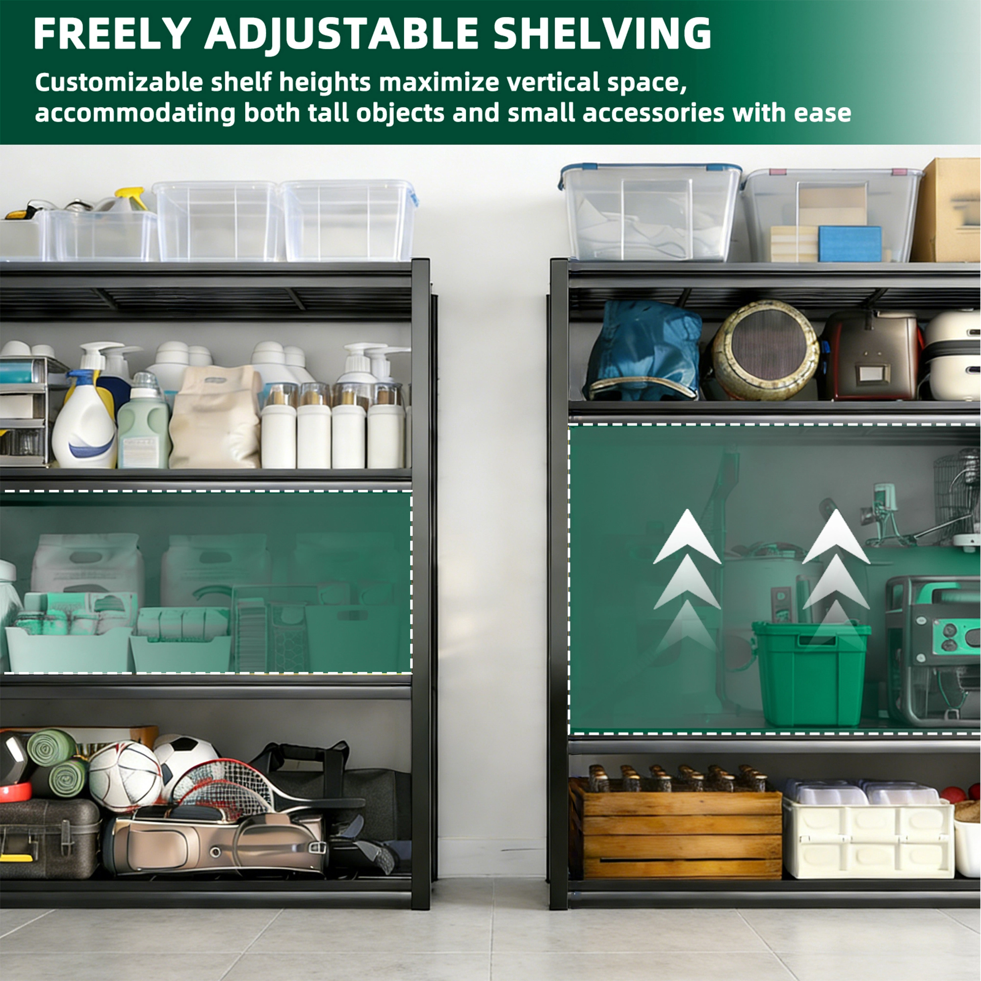 Flynama 4 Tiers Steel Industrial Duty Adjustable Garage Storage Shelving Unit in Black (71 in. W x 71 in. H x 24 in. D)