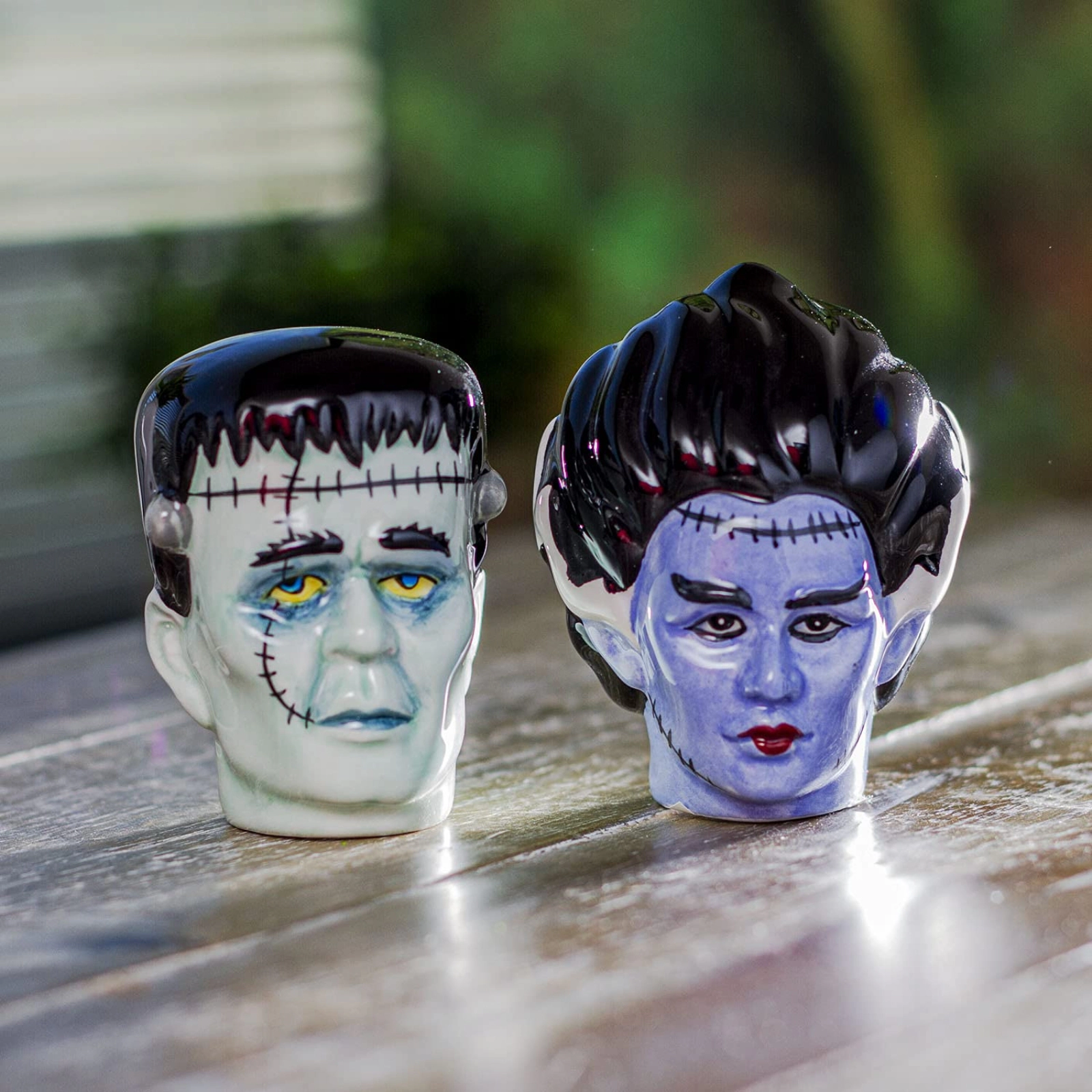 Pacific Giftware Mr and Mrs Frankenstein Magnetic Ceramic Salt and Pepper Shaker Set