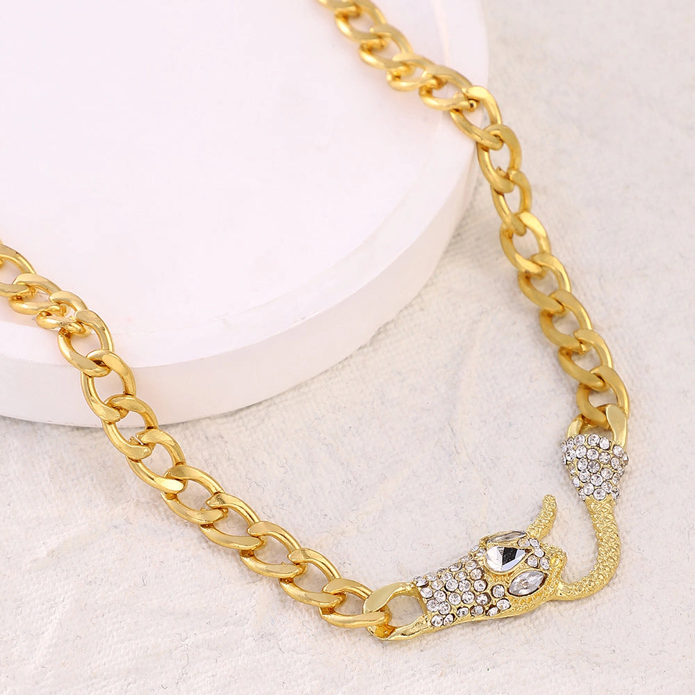 SOHI Women's The Bijou-Snakehead Chain Necklace - California Gold