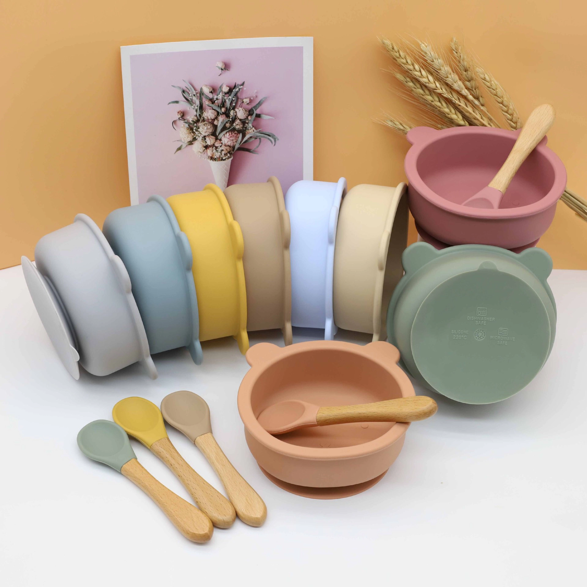 MyKids-USA Baby Bear Shape Food Training Silicone Bowl With Spoon Tableware