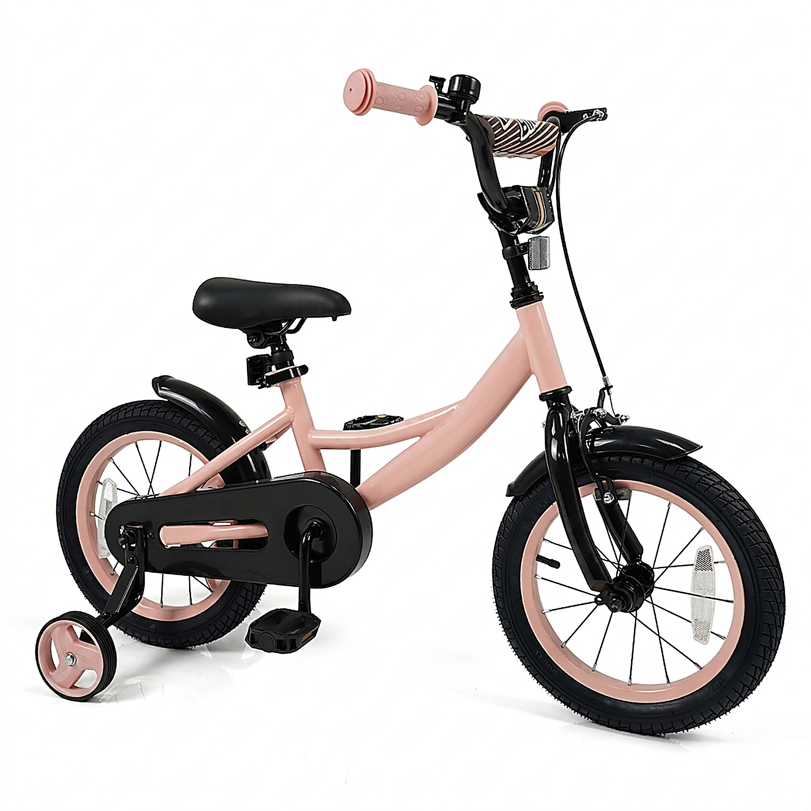 SUGIFT Pink Removable Training Wheels Adjustable Handlebar and Seat Kids 14 Inch Bike