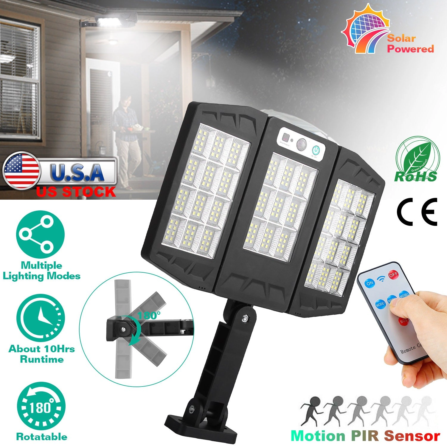 GBruno 264-LED Solar Motion Sensor Wall Light