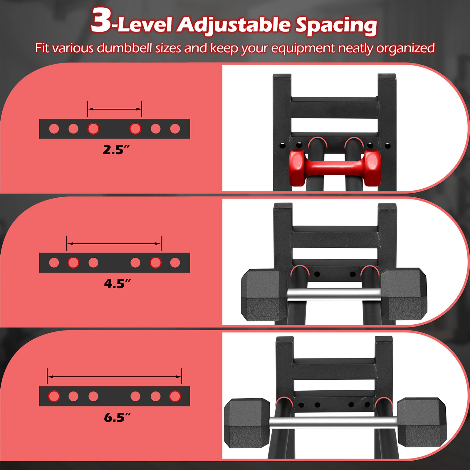SUGIFT 3-Tier Black Dumbbell Rack with Adjustable Spacing 31.5-in W 12-in D 31.5-in H 529-lb Total Capacity