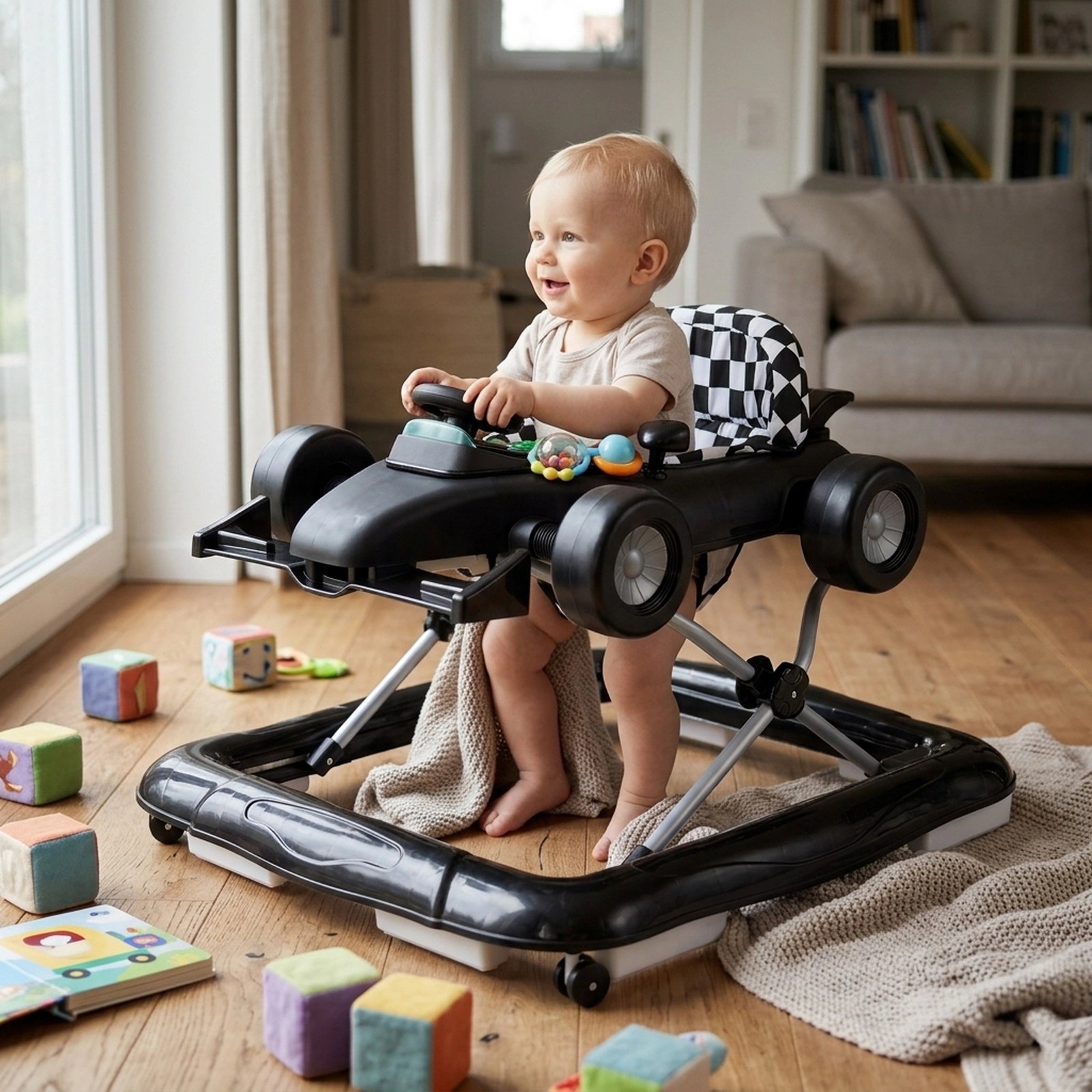 4-in-1 Convertible Baby Push Walker and Activity Center with 3 Height Settings Music Box Steering Wheel Black