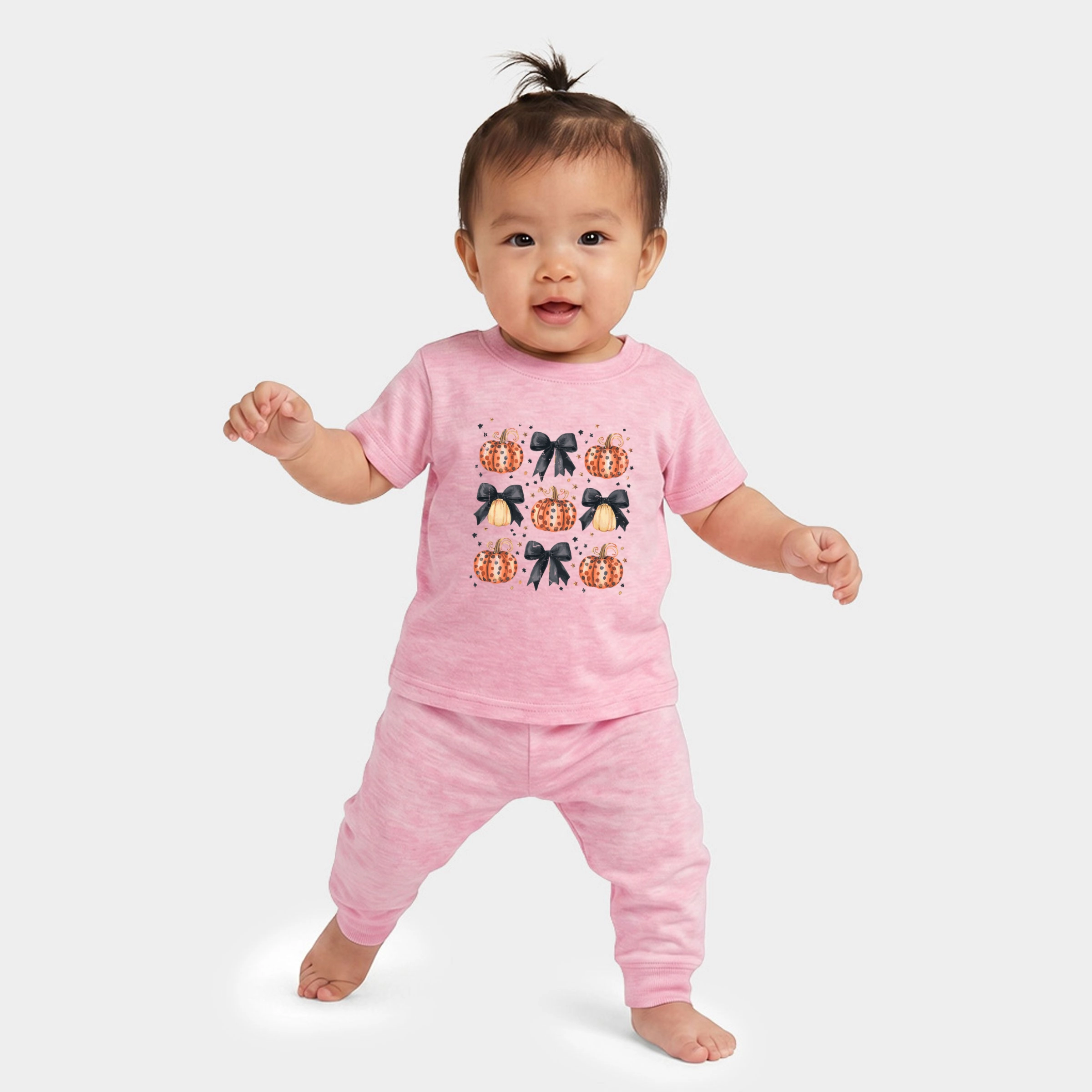 The Juniper Shop - Infant Jogger Pant Crew Set Coquette Black Bow Pumpkin Chart