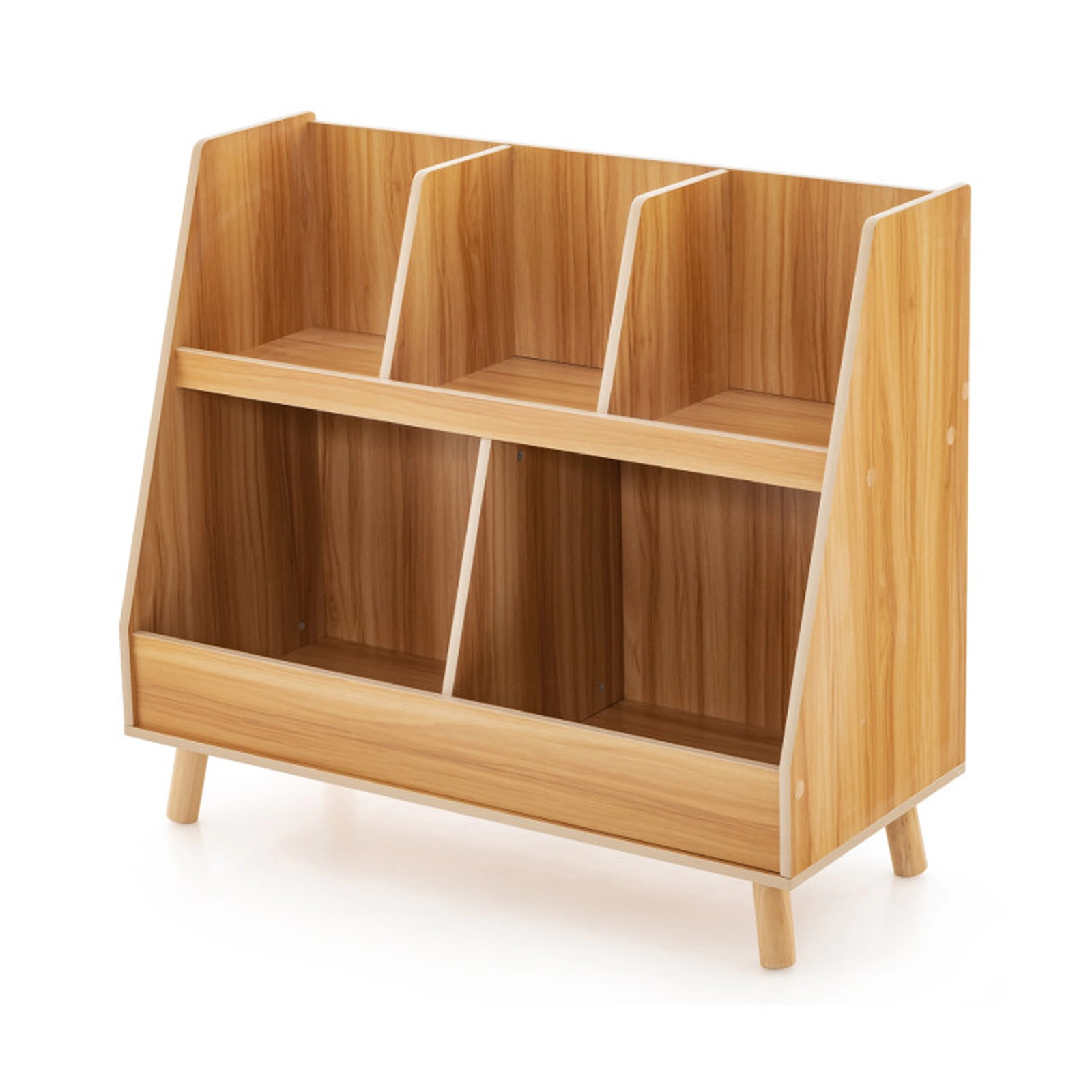 SUGIFT 5-Cube 68-lb Capacity 28-in Kids Bookshelf and Toy Organizer with Anti-Tipping Kits and Wood Legs