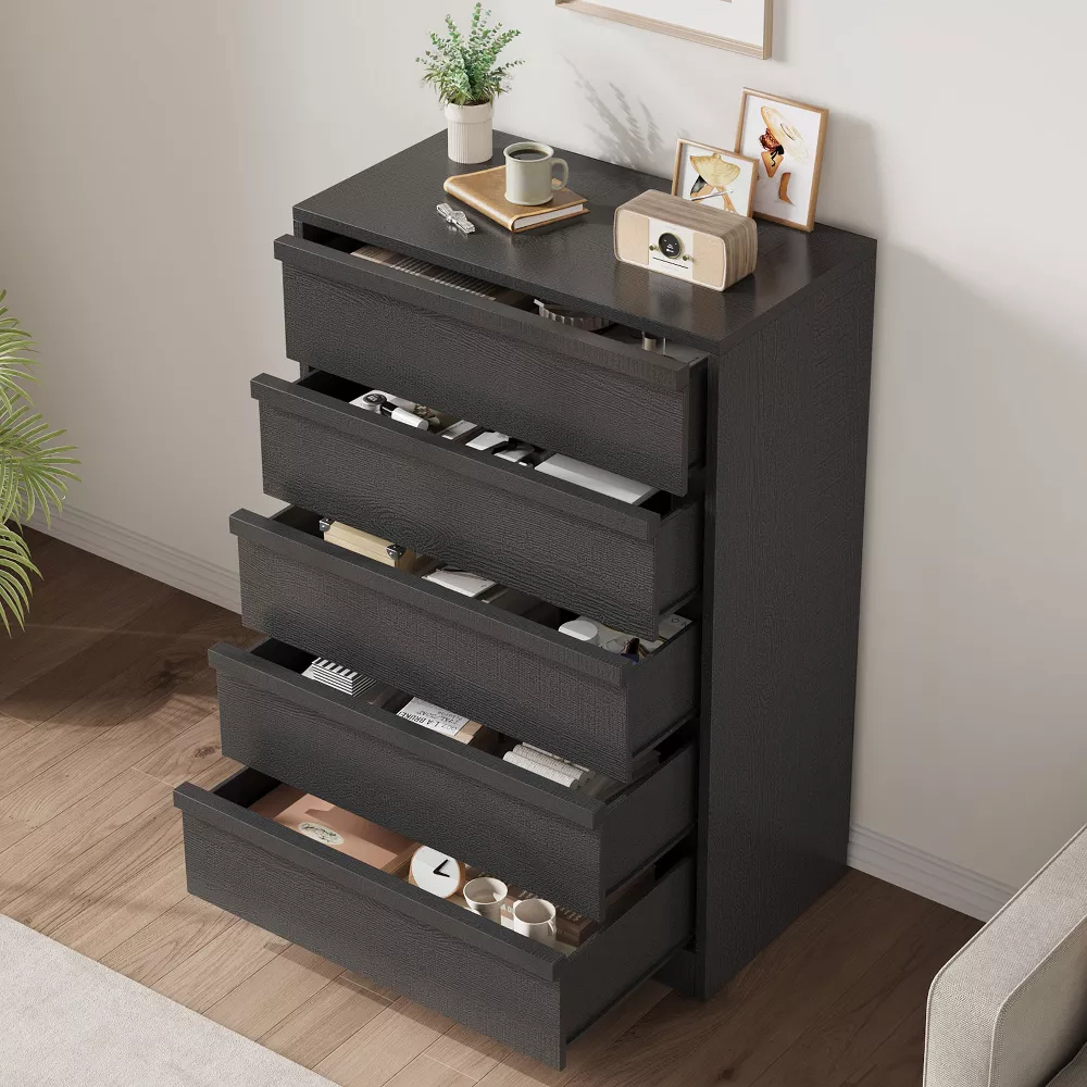 5 Drawer Modern Handleless Dresser, 43" Tall Wooden Storage Organizer for Bedroom Living Room Nursery