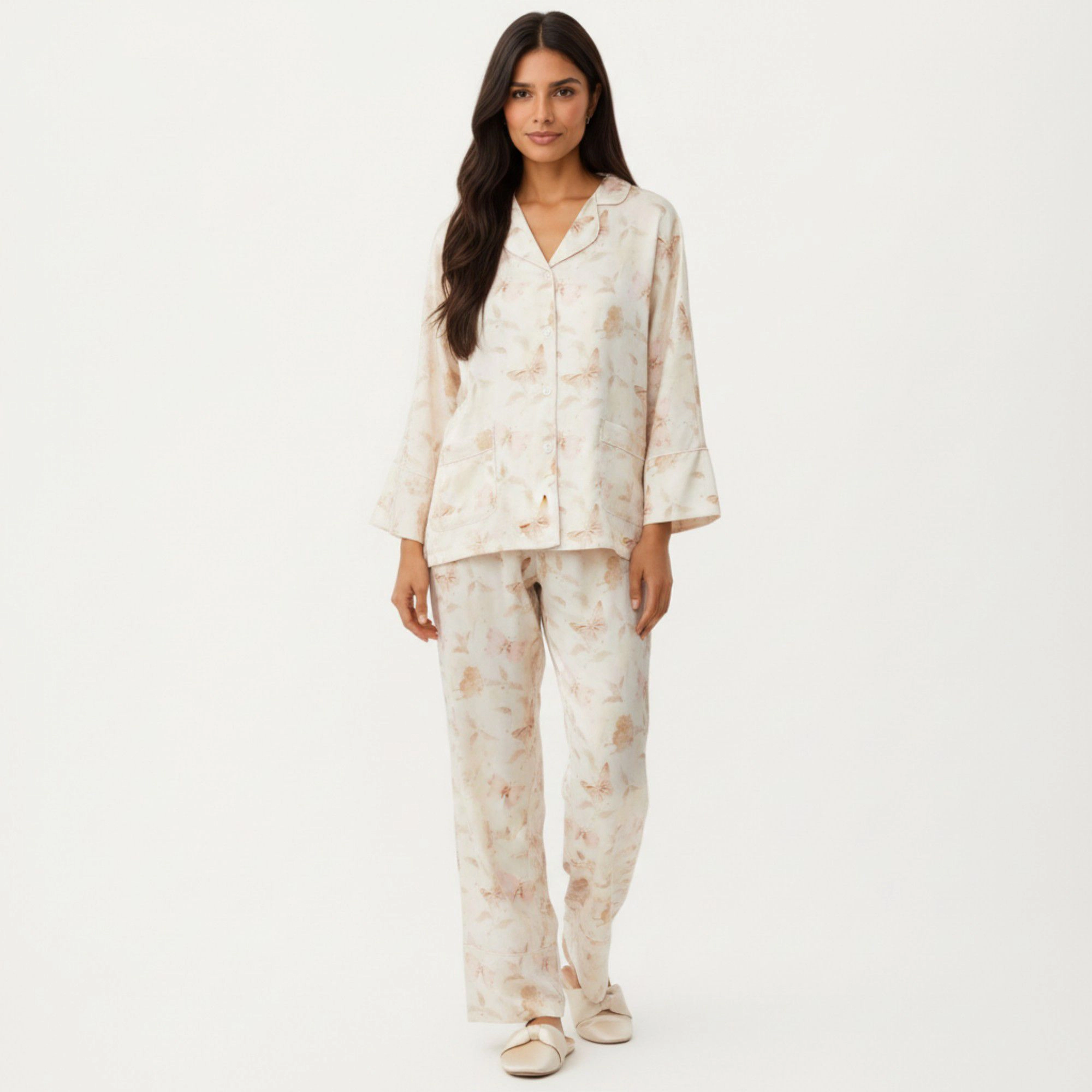 Anna-Kaci Women's 2-Piece Floral Print Button Front Pajama Top with Wide Cuff Sleeves and Matching Relaxed Fit Pants