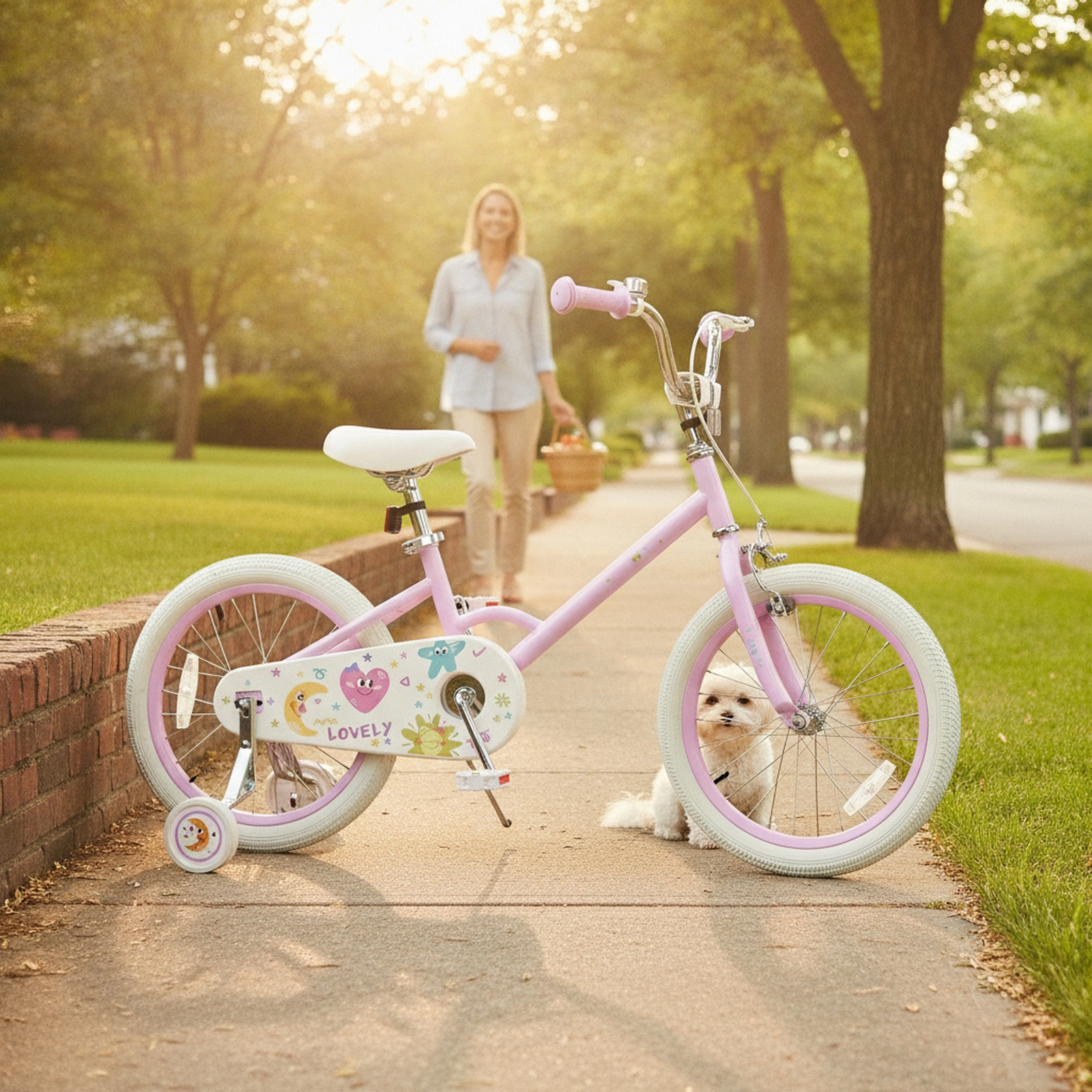 18-in Kids Bike Anti-Slip Handlebars Pedals Kickstand 2 Removable Training Wheels Ages 4-8 Purple Stars/Moon