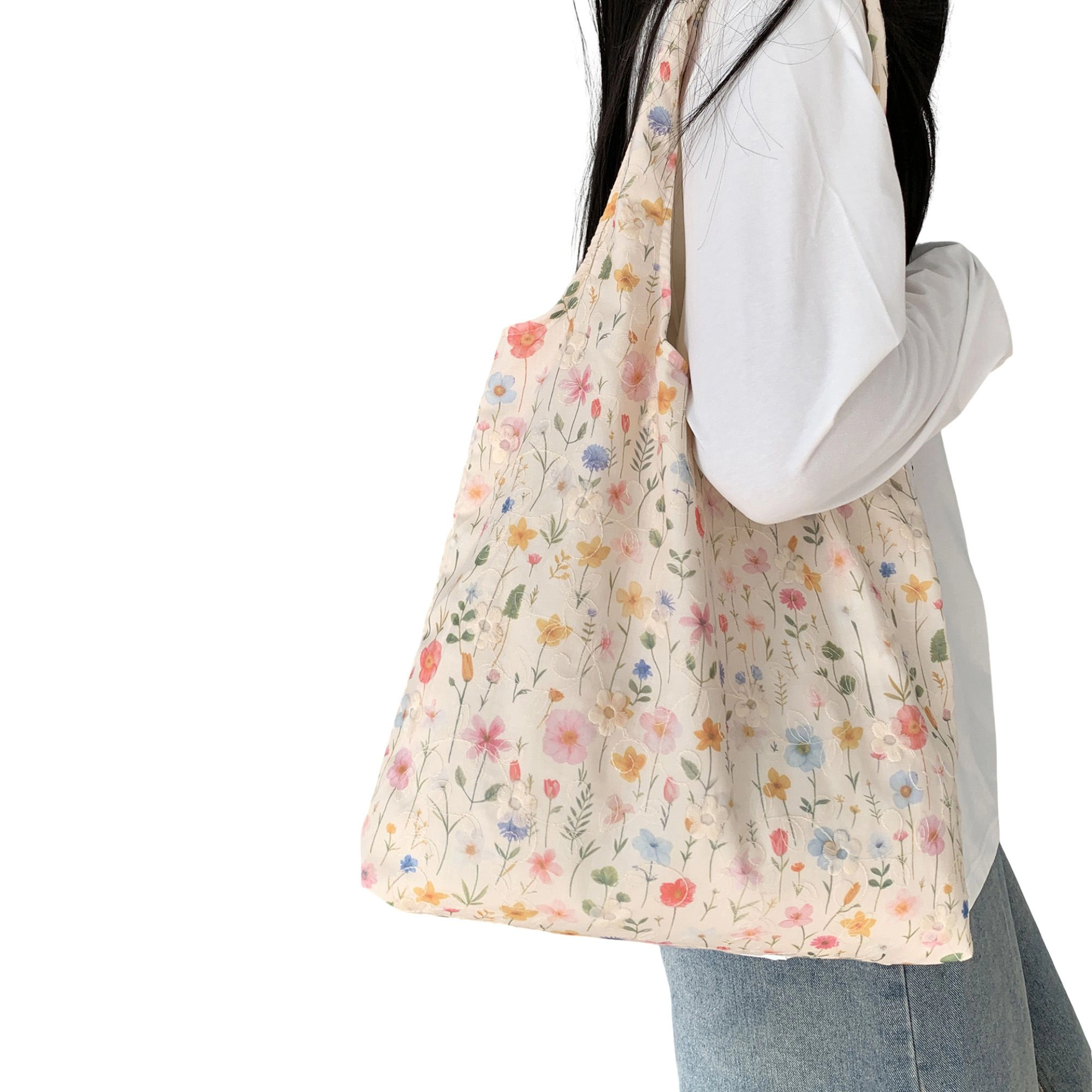 Alilang Women's Embroidered Floral Tote Bag for Women, Lightweight Canvas Shoulder Everyday Use