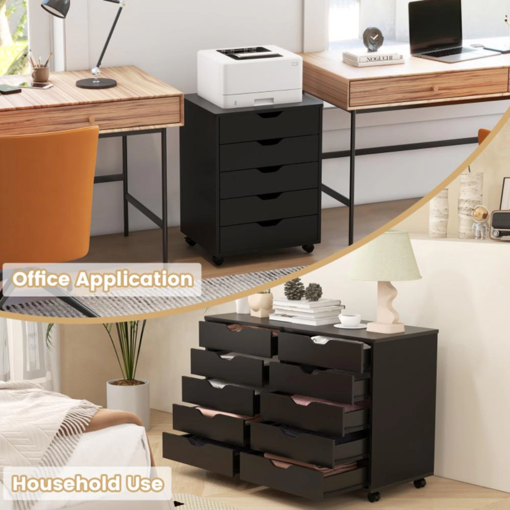Hivvago 5 Drawer Mobile File Cabinet with Wheels for Living Room
