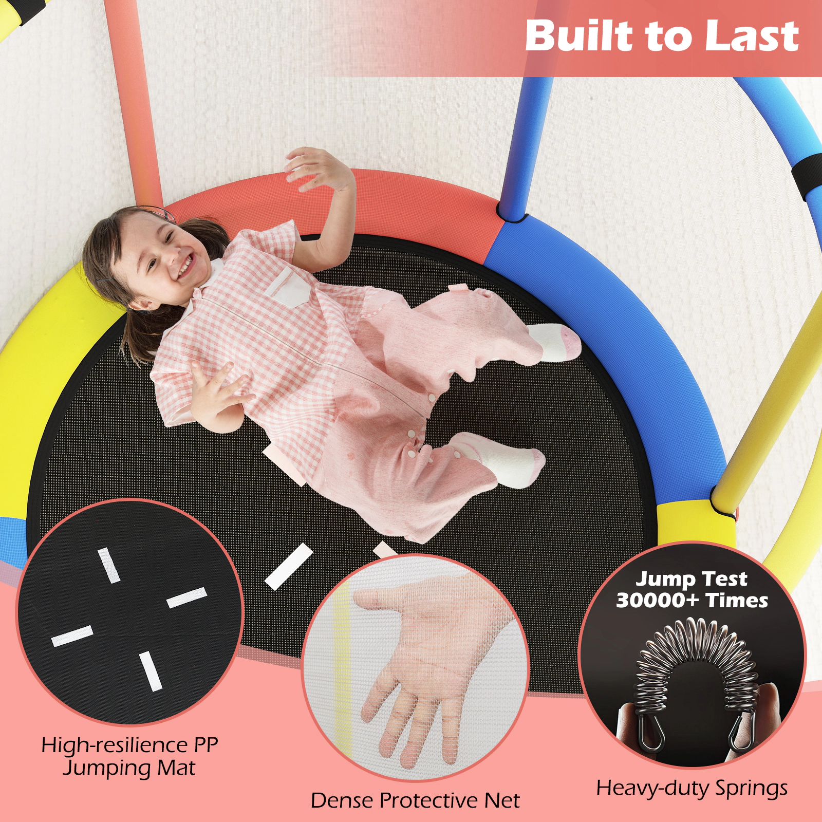 SUGIFT 55-in Kids Trampoline with Gym Bar Basketball Hoop Hammock and Rings 440-lb Capacity Ages 3-6 Multicolor