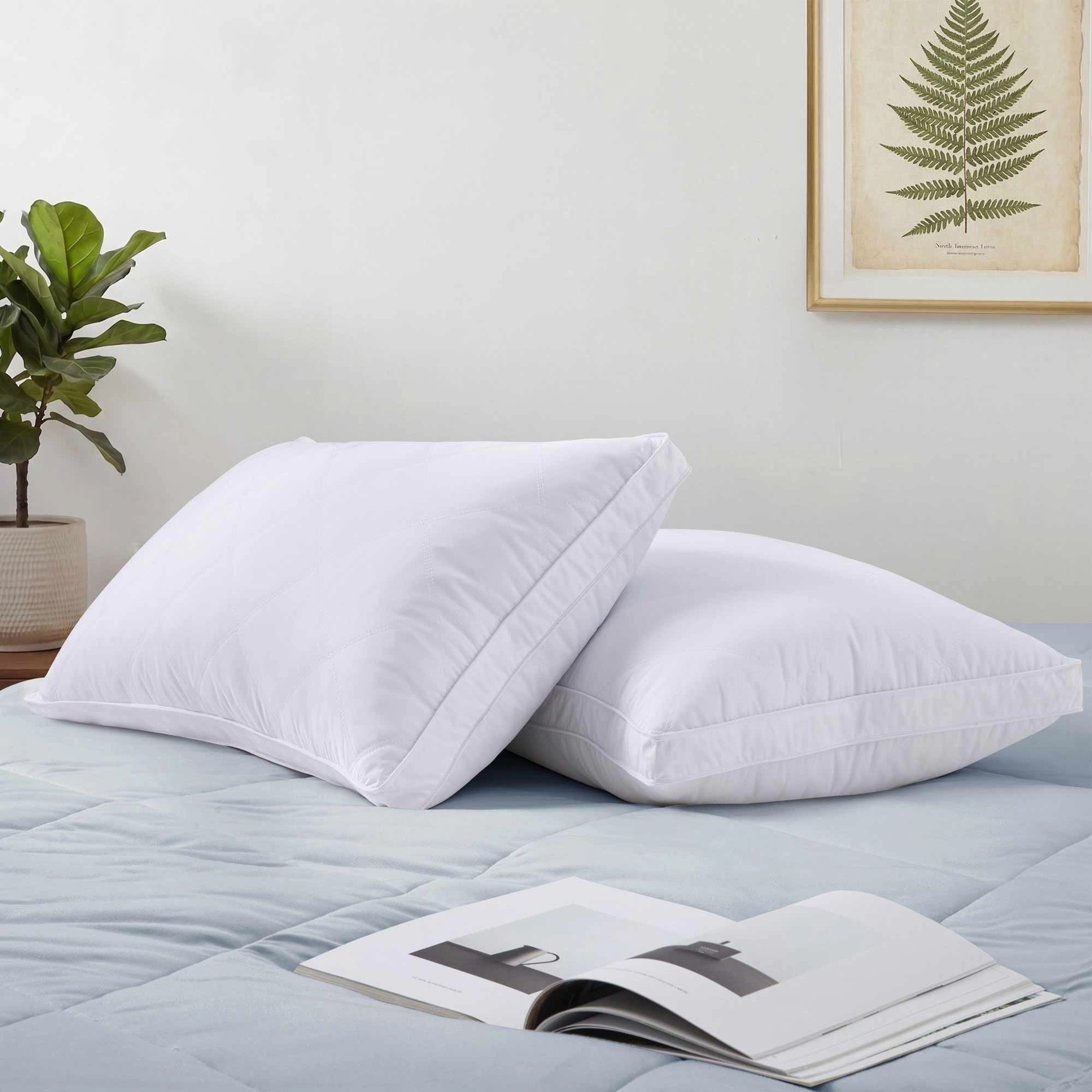 PEACENEST Diamond Quilted High Loft Goose Feather Pillow Set