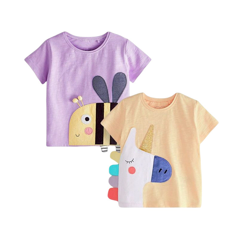 MyKids-USA Baby Cartoon Animal Patched Graphic Short Sleeve O-Neck Design Tops