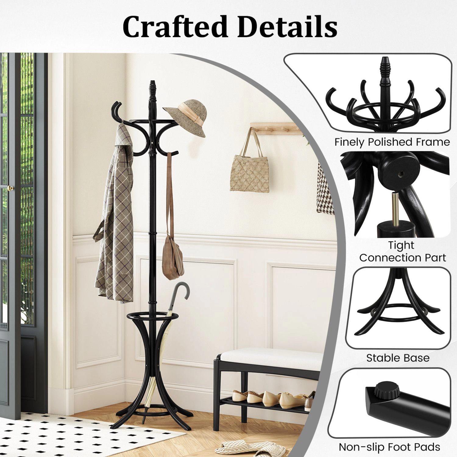 SlickBlue Freestanding Coat Rack with Hooks for Entryway Storage