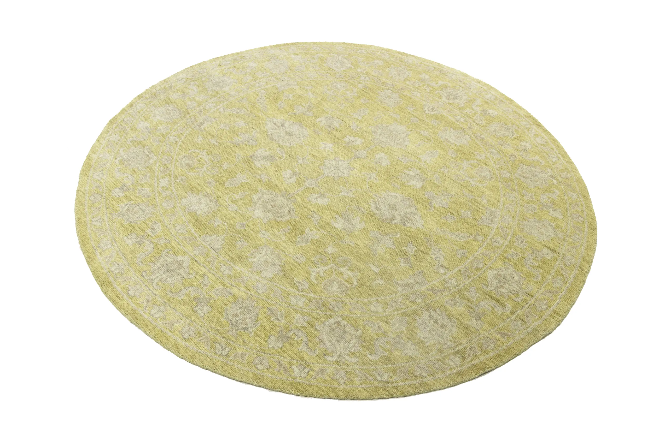 Magic Rugs Muted Golden Yellow Floral 8X8 Transitional Oriental Round Rug