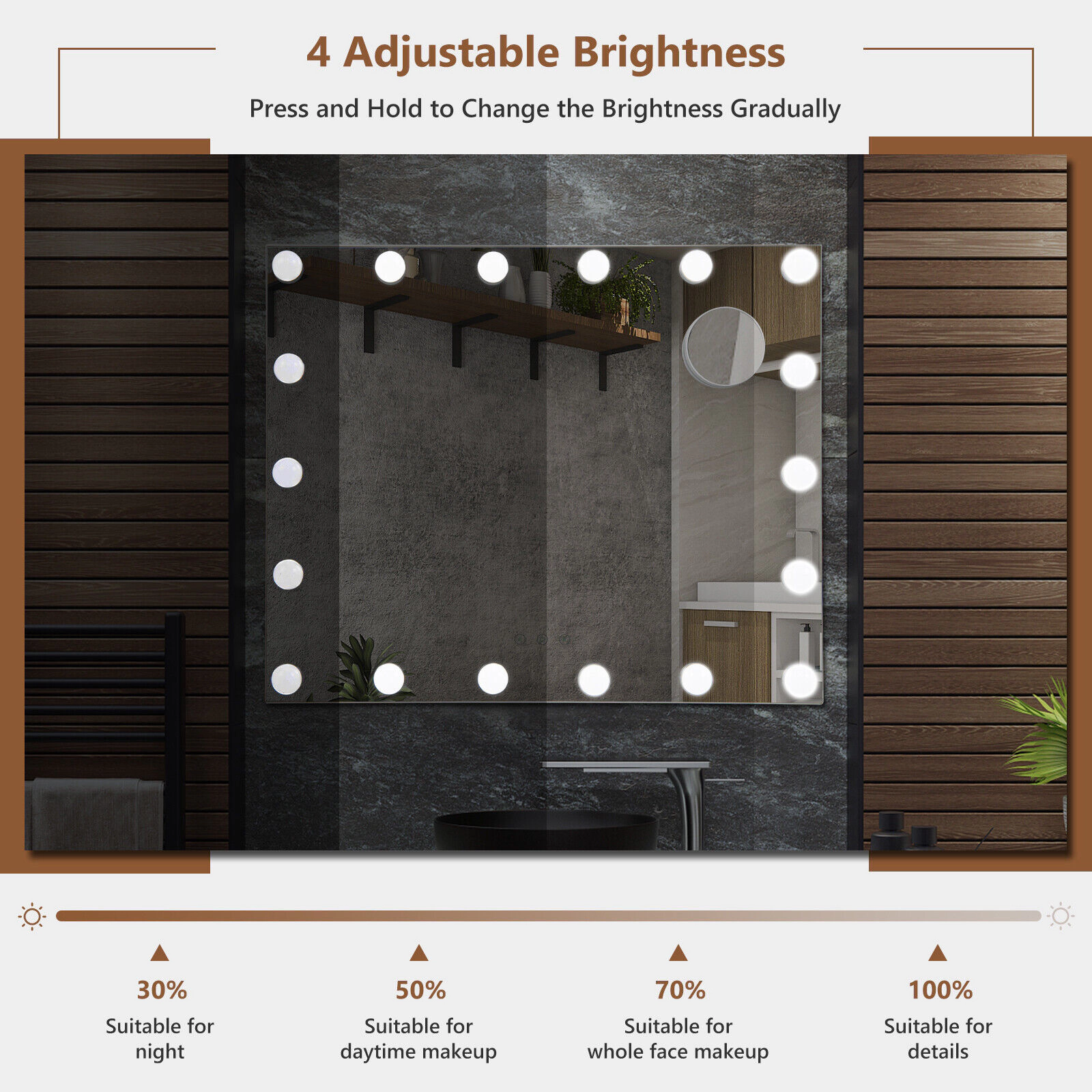 Slickblue 25.5 Inch LED Vanity Makeup Mirror with 18 LED Bulbs, 3 Light Modes and 3X Magnifying Mirror