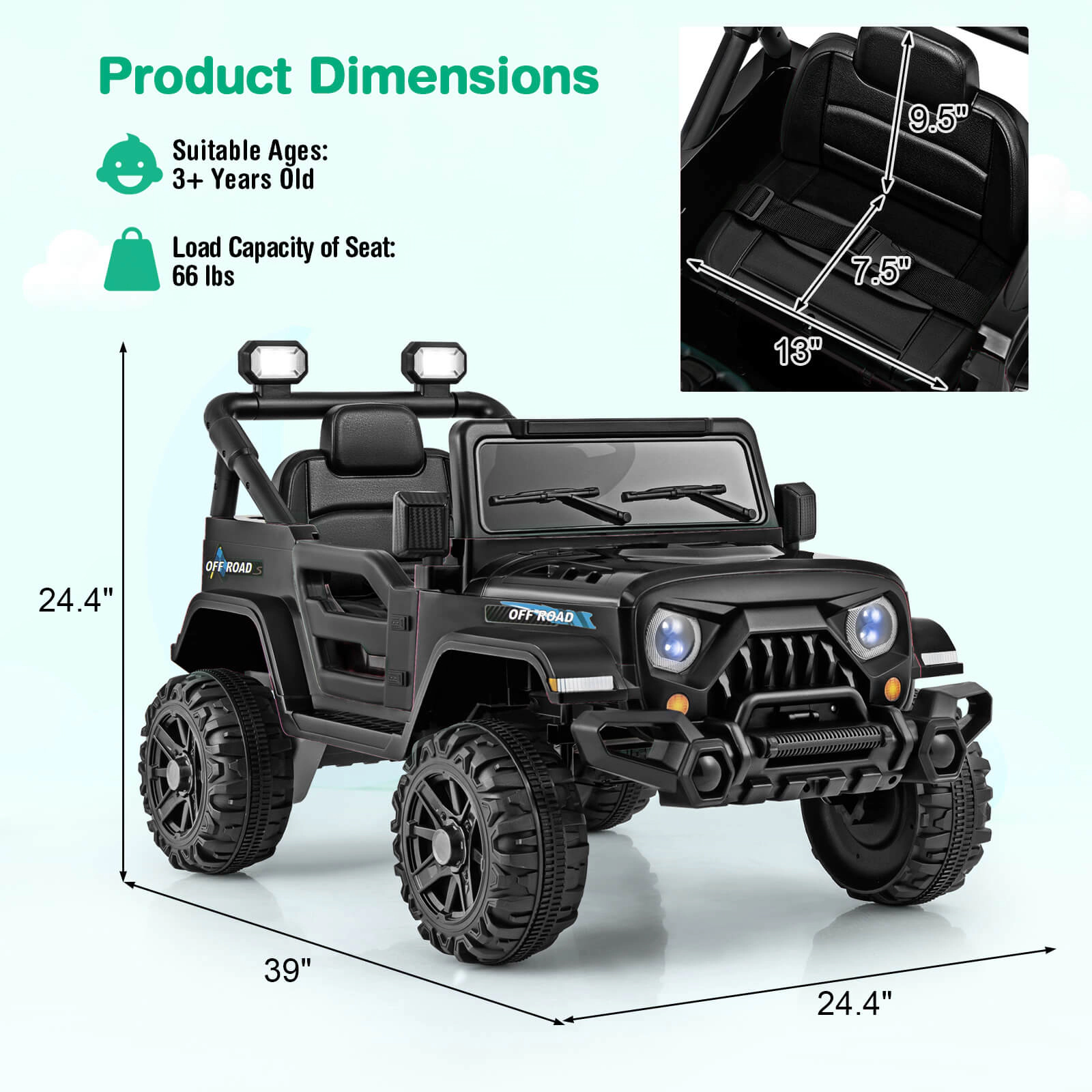 Costway 12V Kids Ride on Truck Car w/Remote Control, Threaded Wheels 3 Speeds LED Lights Pink