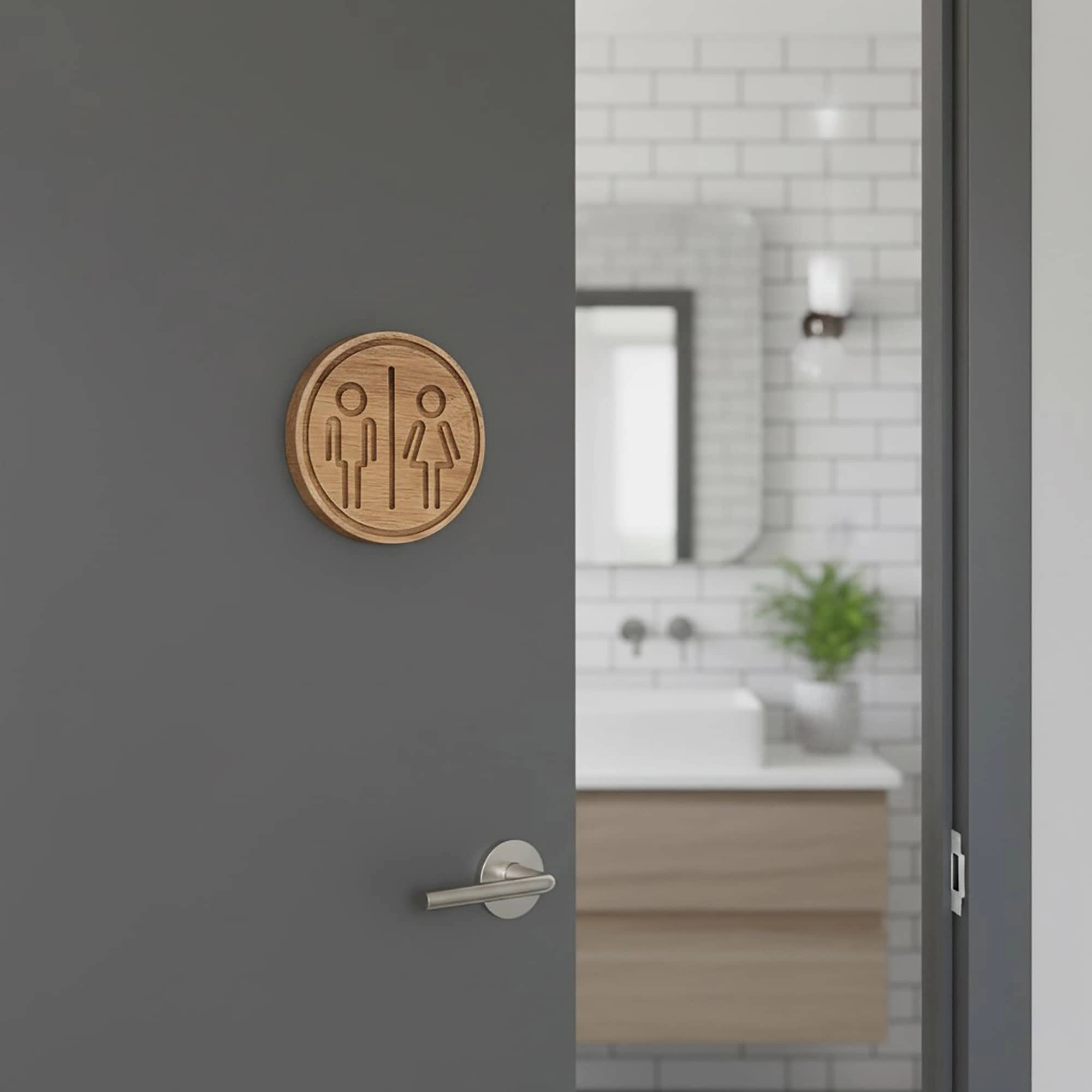 Evideco French Home Goods Acacia Wood Round Restroom Sign, 4 in, Unisex
