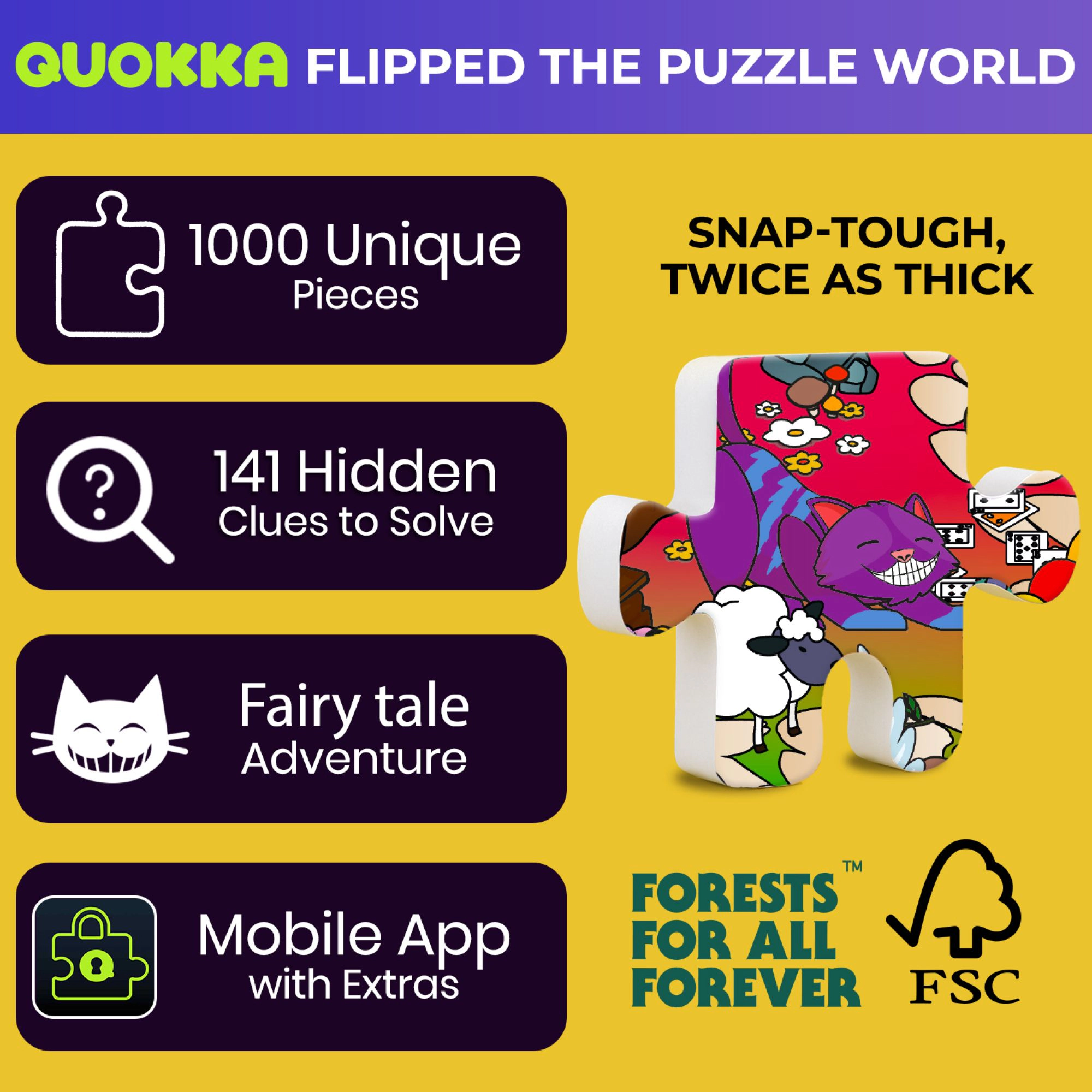 QUOKKA 1000-Piece Jigsaw Puzzles for Adults – Alice Wonderland, Red Riding Hood and Emerald Kingdom Premium Box, Extra Fun Challenges
