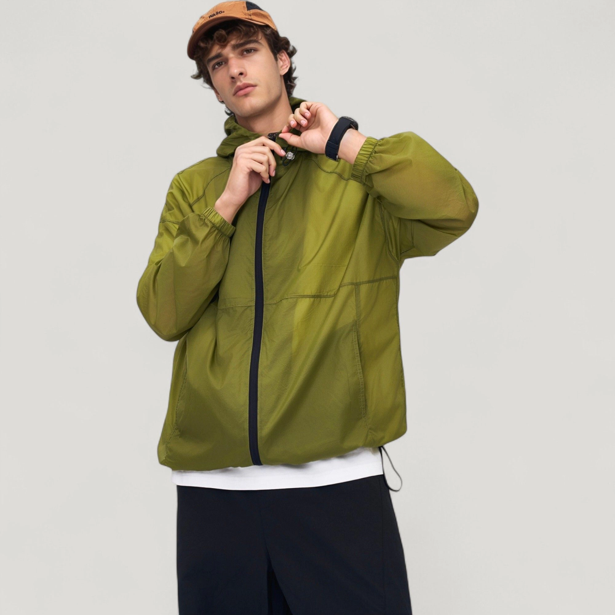 Anna-Kaci Men's Lightweight Hooded Zip-Up Windbreaker Jacket with Elastic Cuffs
