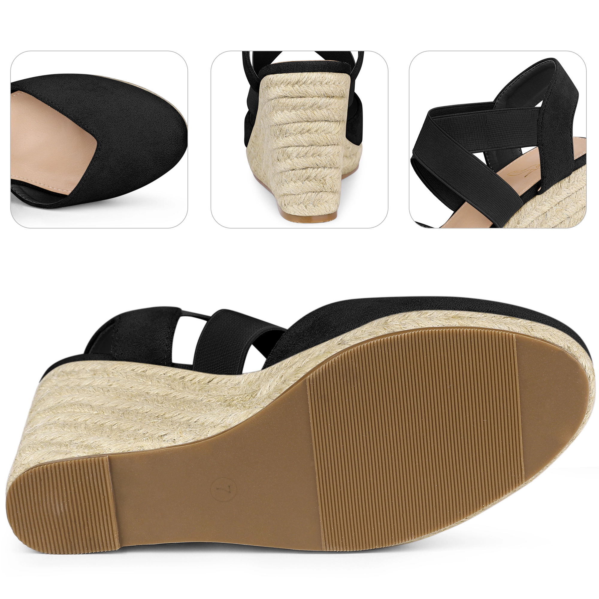 BLISSFUL STEP Women's Faux Suede Platform Closed Toe Espadrille Wedge Heel Sandals