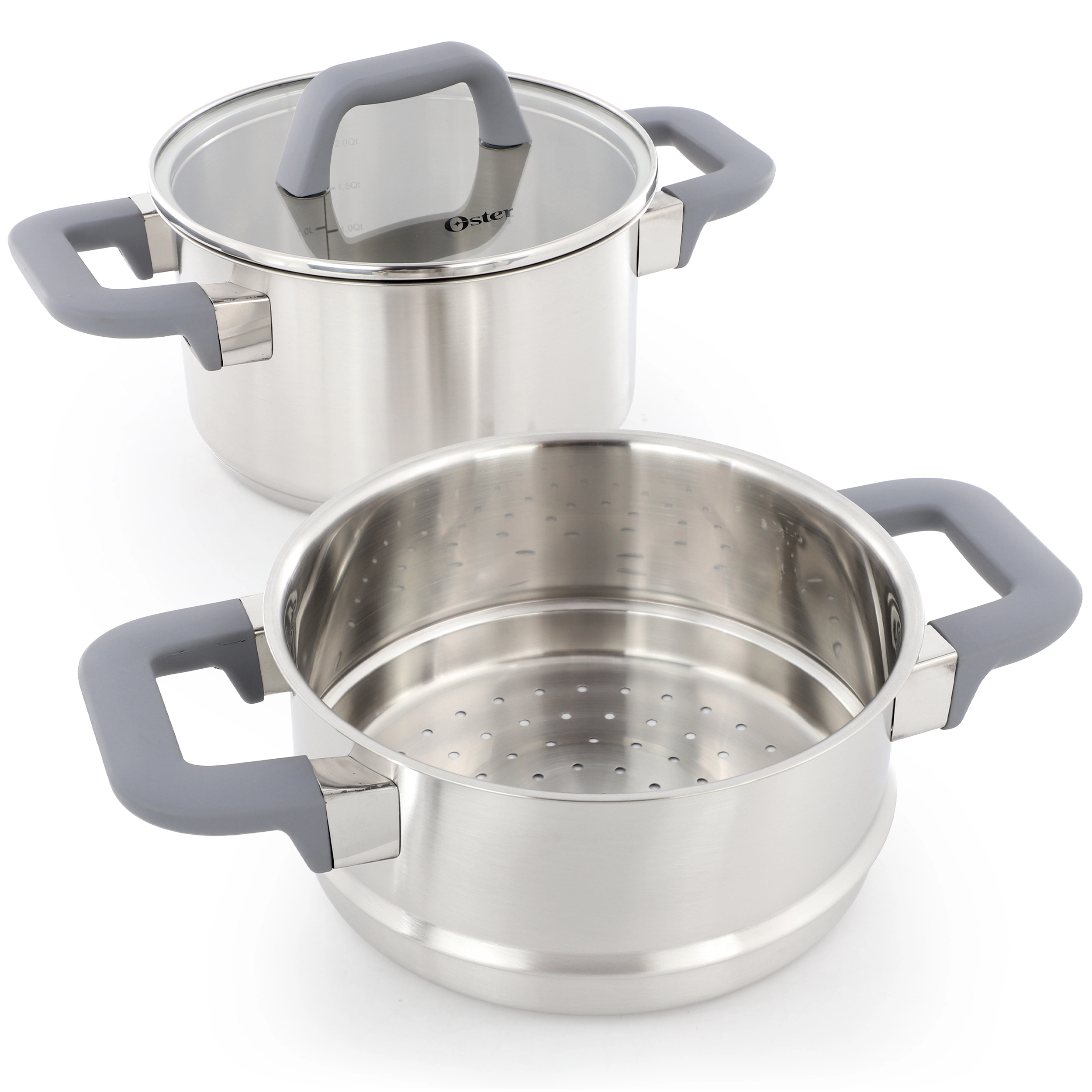 Oster Beauford 3 Piece 2.9 Quart Stainless Steel Steamer Set with Lid