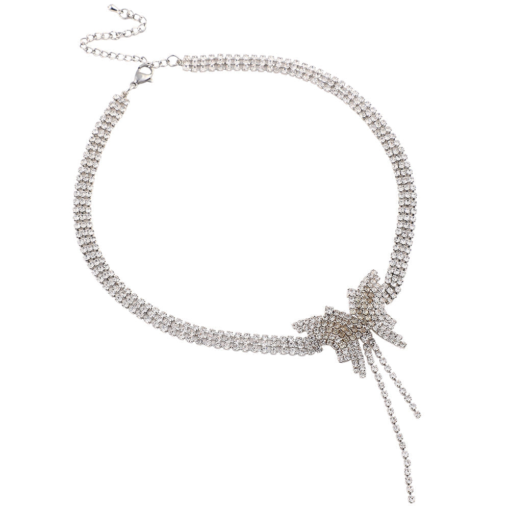 SOHI Women's Crystal Silver the Bijou Papillon Collar Necklace