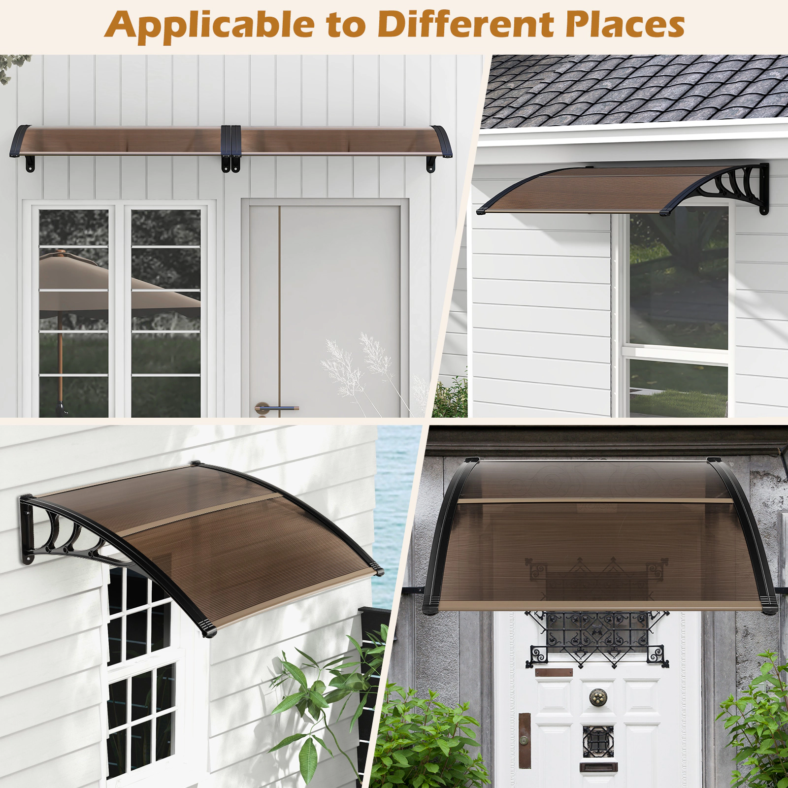 SUGIFT 48 x 40 Inch Outdoor Door Awning Brown Patio Overhang for Rain and Snow