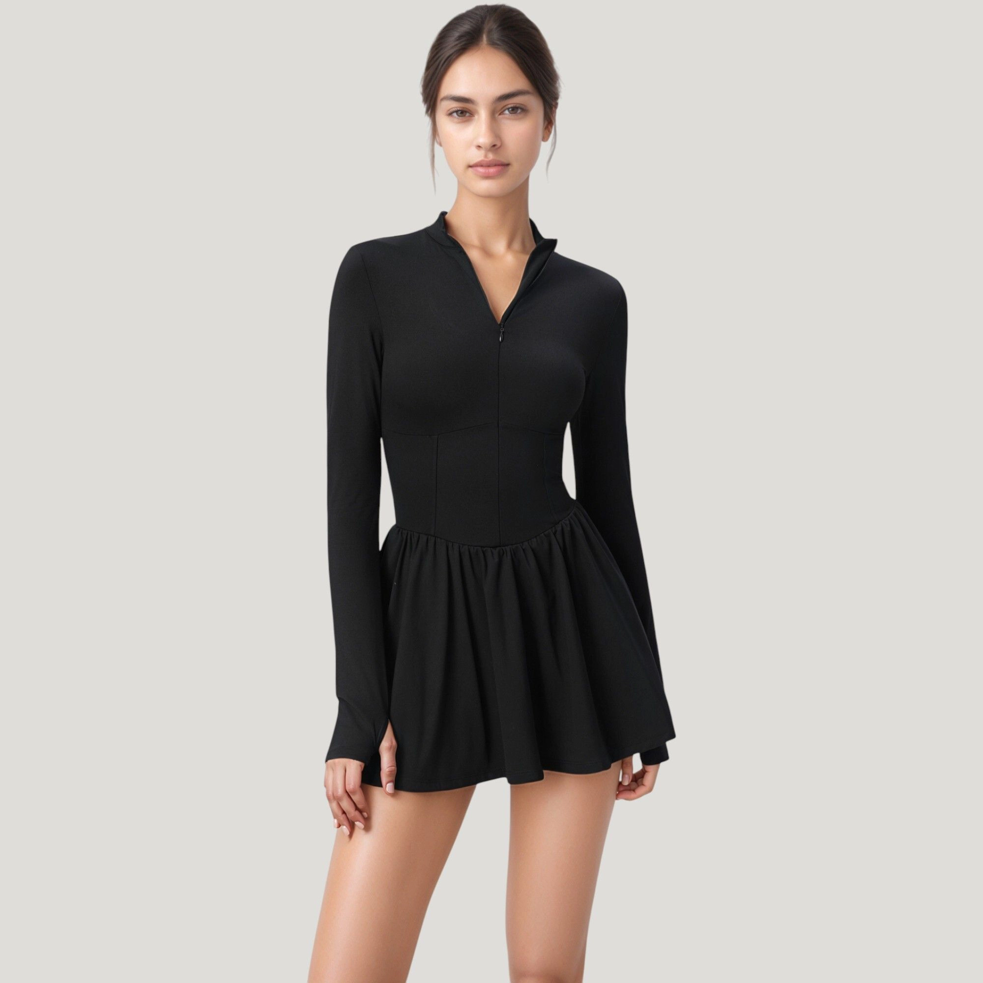 Anna-Kaci Women's Athletic Dress with Front Zip and Flowy Skirt