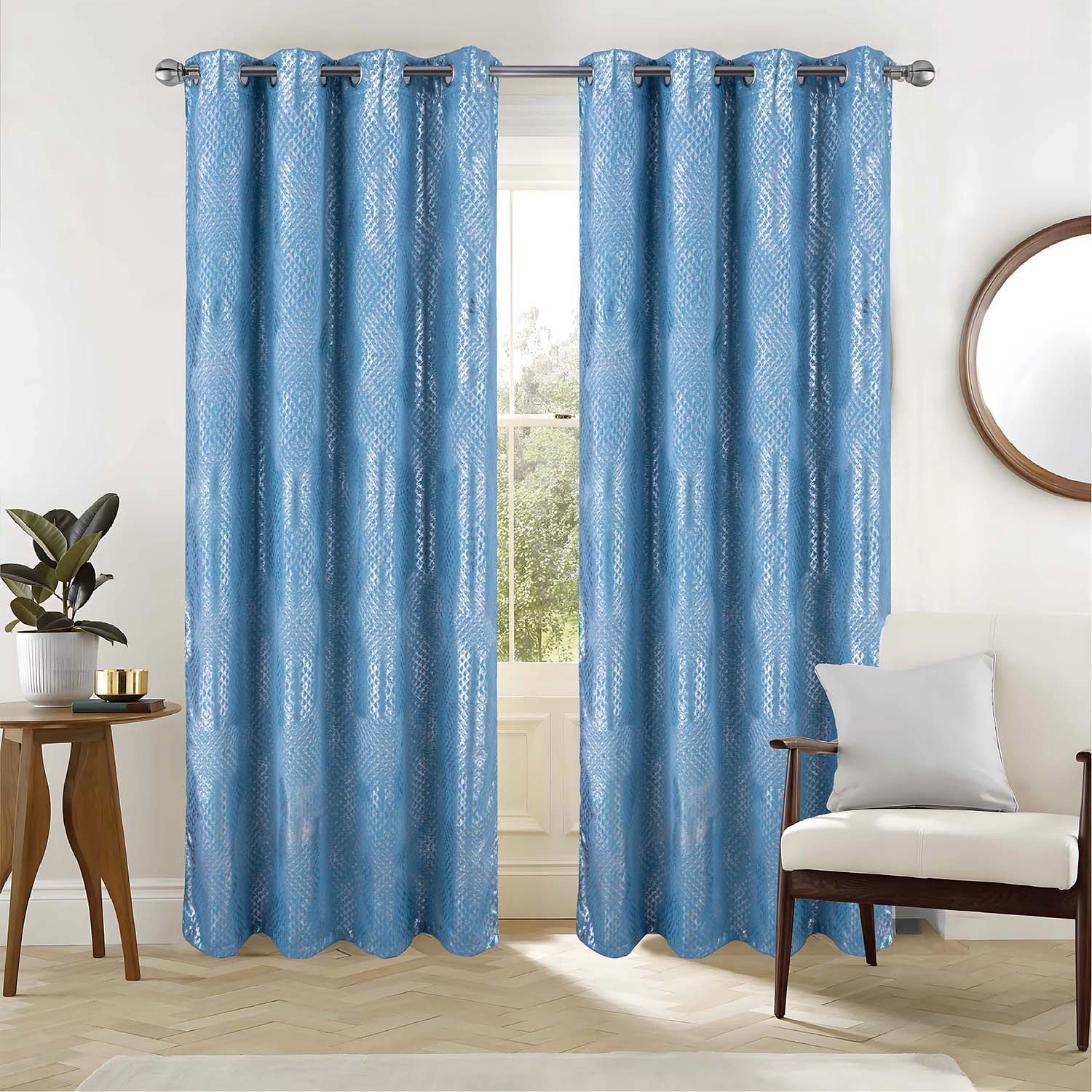 RT Designer Collection Hailey Halo Foil Blackout Grommet Curtain Panel 52" x 90" Wedgewood