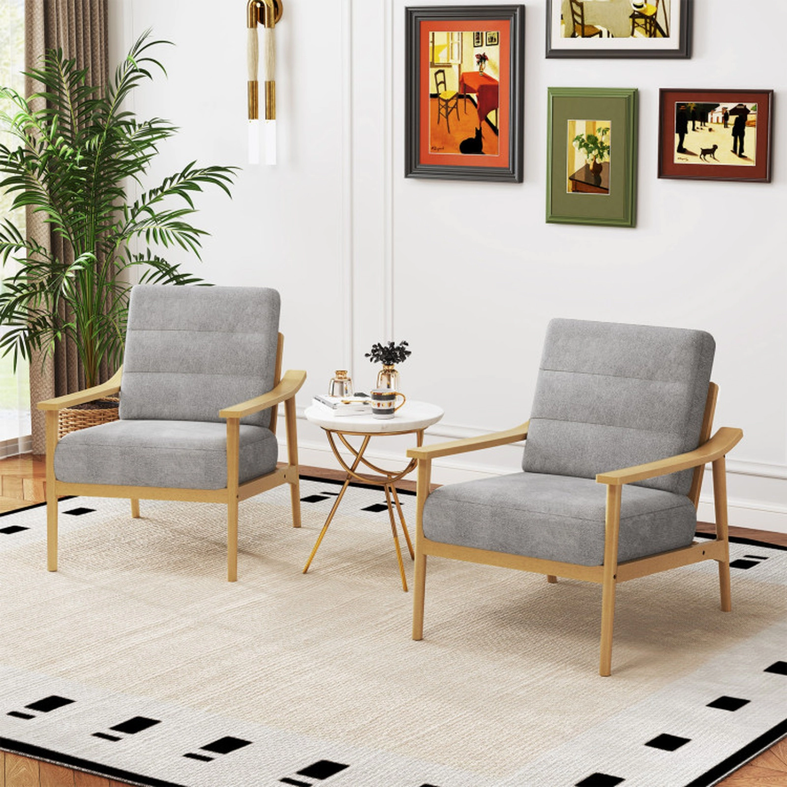 SUGIFT Gray Rubber Wood Armrests and Machine-Washable Back Cushion 440-lb Modern Accent Chair