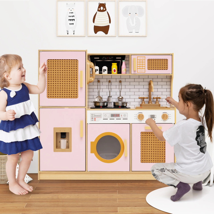 Hivvago Kids Wooden Kitchen Playset with Realistic Lights and Sounds
