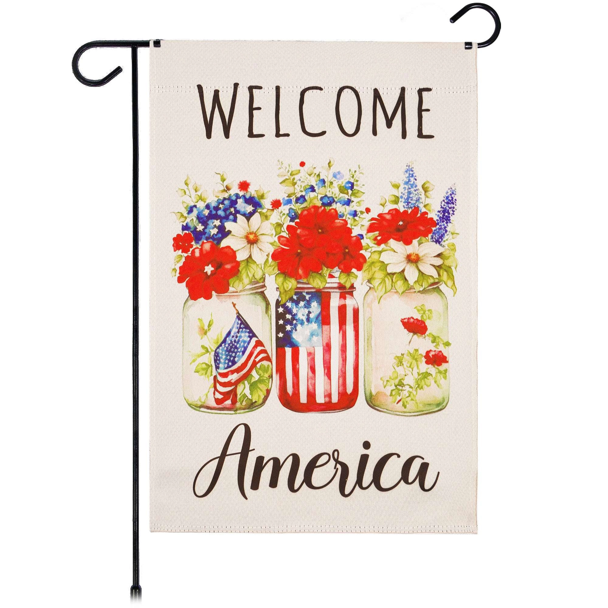 G128 Welcome America Mason Jars Garden Flag 12x18 in double-sided patriotic yard decoration