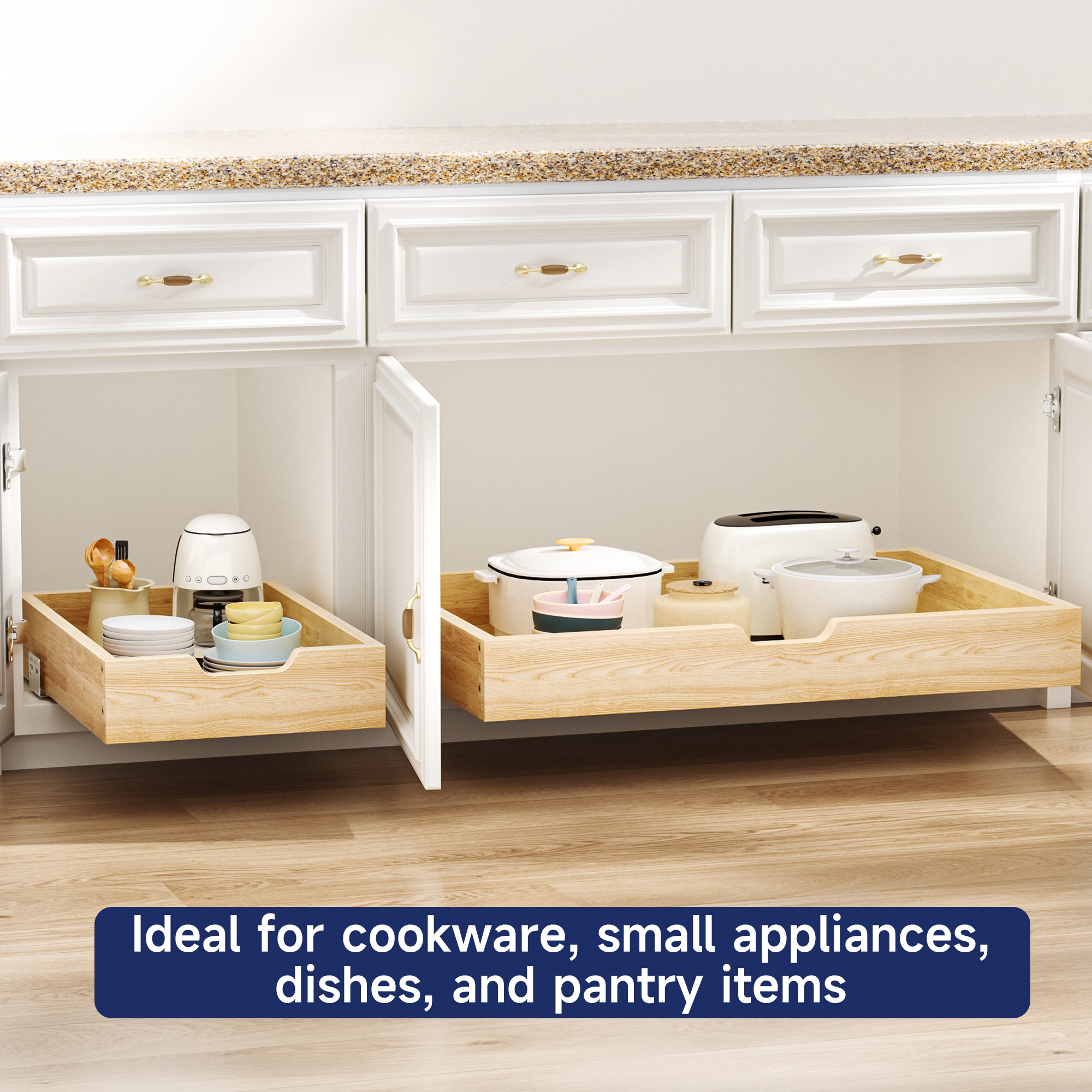 Tinyhomie 19.5 In W x 21 In D x 4 In H Solid Wood Pull Out Cabinet Organizer Slide Out Drawer with Soft Close Glides