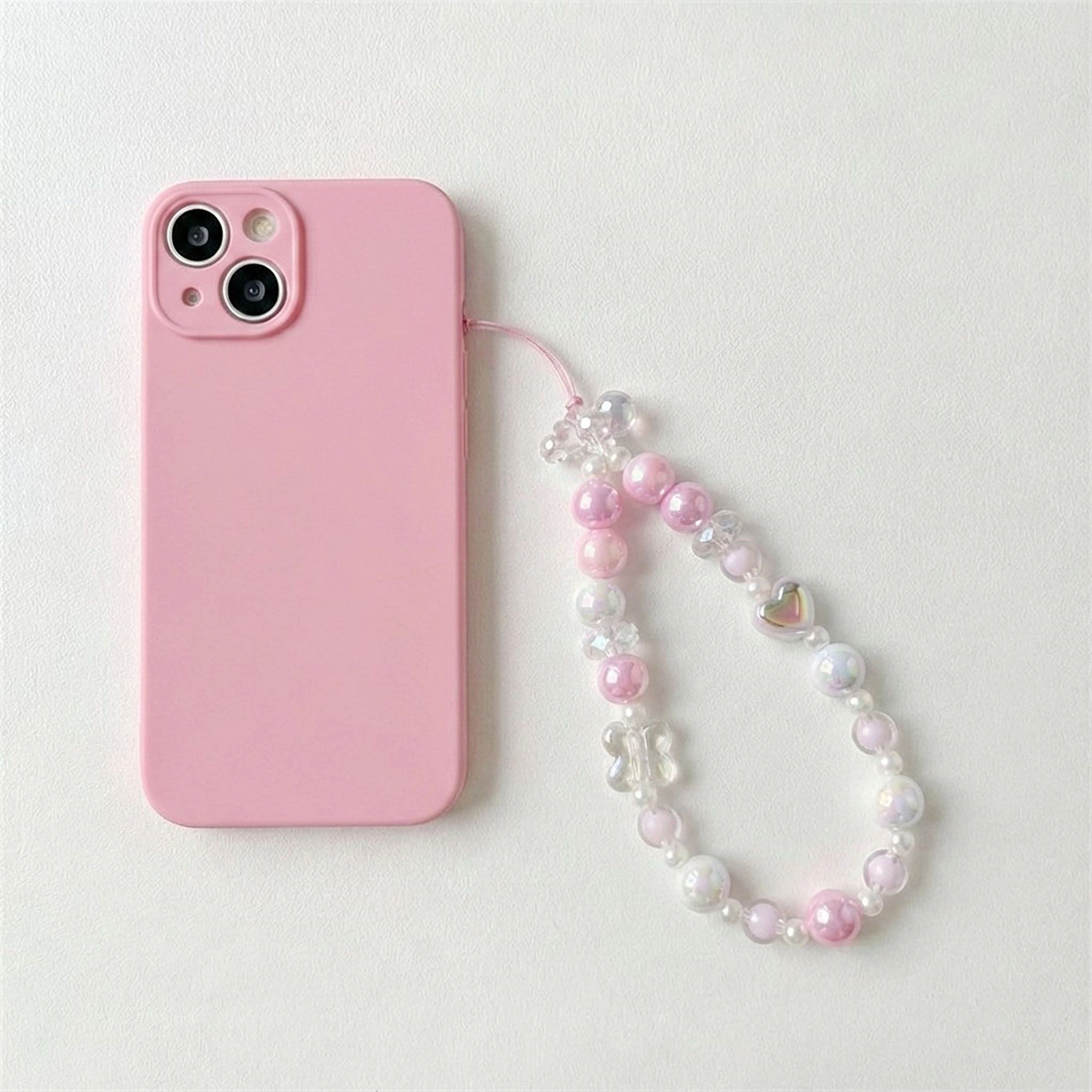 Alilang Women's 3-PC Pink Iridescent Beaded Phone Charm Strap with Heart Accent
