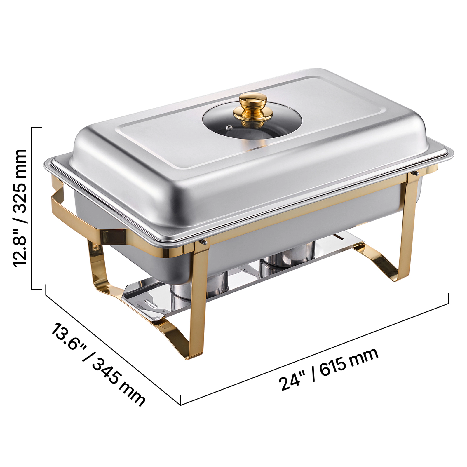 HONGGE Chafing Dish Buffet Set Stainless Steel Chafer with Rectangle Catering Warmer Server with Lid Water Pan Folding