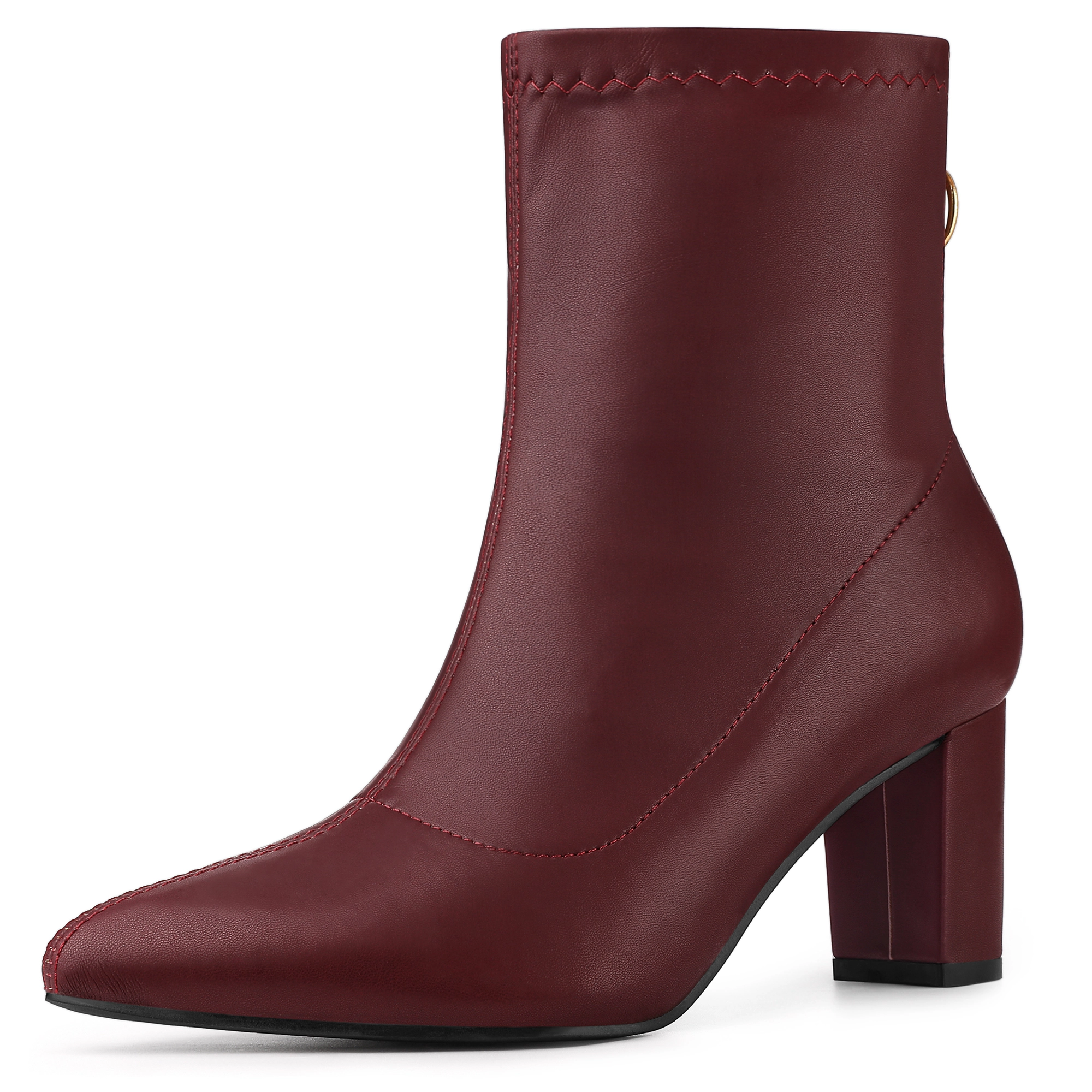 BLISSFUL STEP Women Pointy Toe Back Zip Chunky Heel Ankle Boots