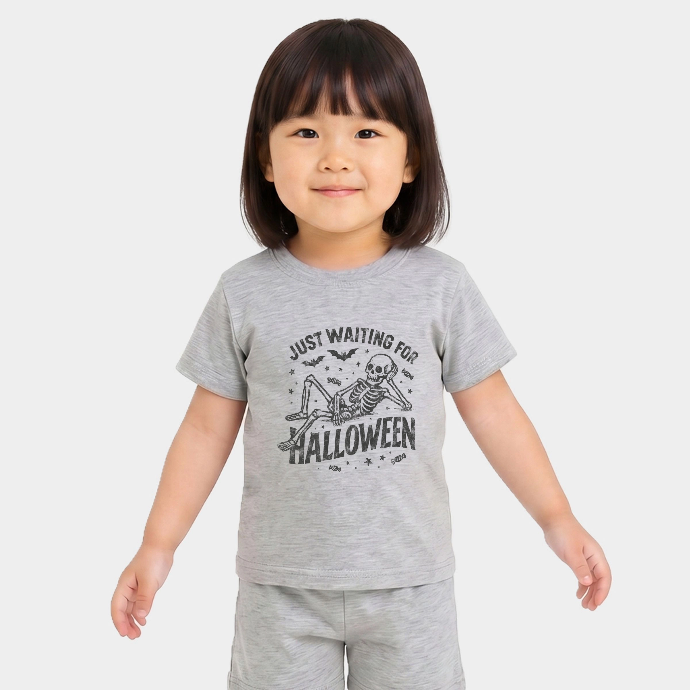 The Juniper Shop - Toddler Crew Shorts Set Just Waiting For Halloween Skeleton