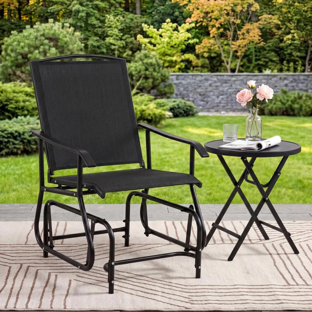 Hivvago Outdoor Glider Chair With Metal Frame And Armrests
