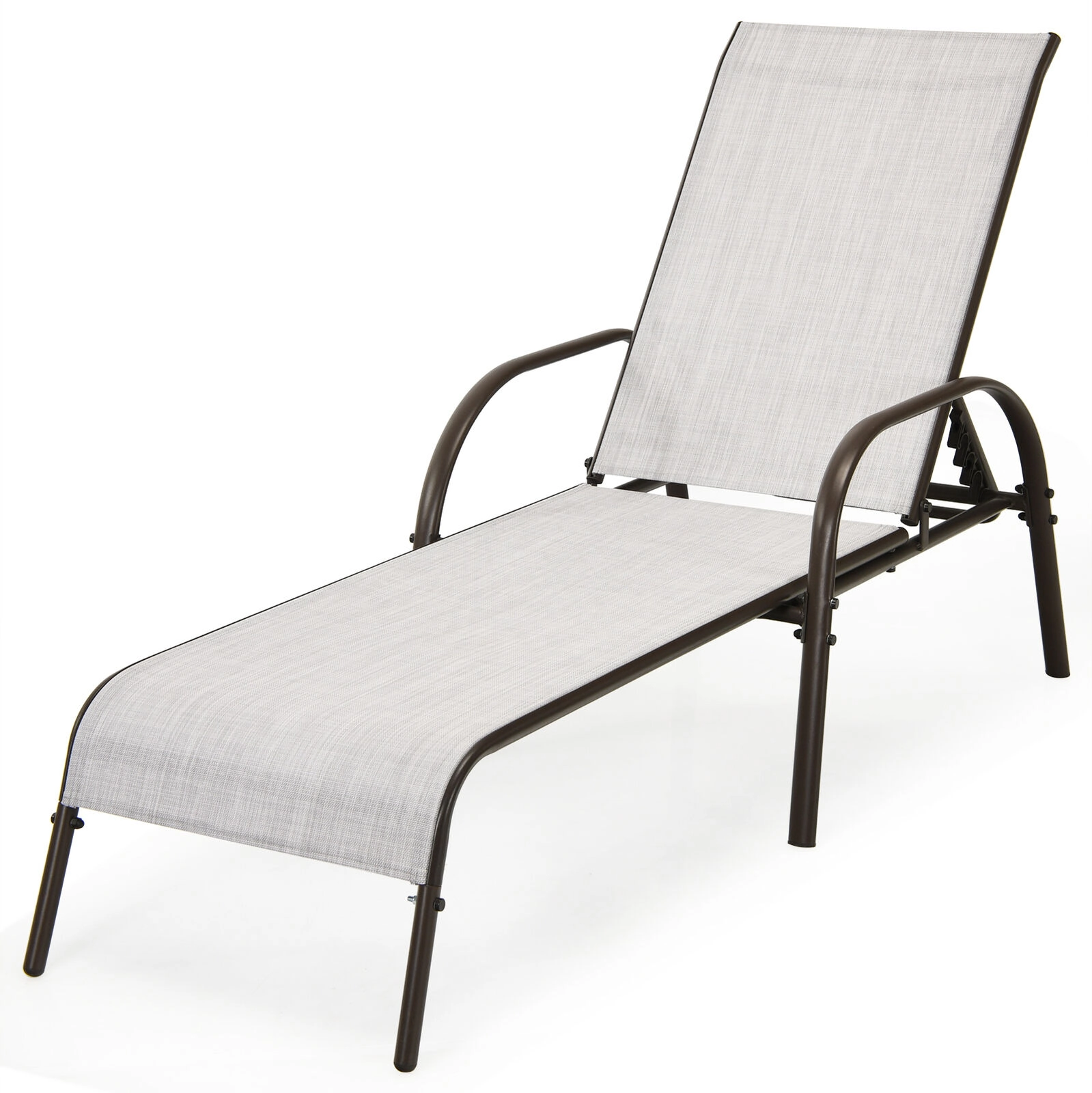SUGIFT Armrests 350-lb Each Set of 2 Gray Patio Chaise Lounge Chairs 5-Position Backrest