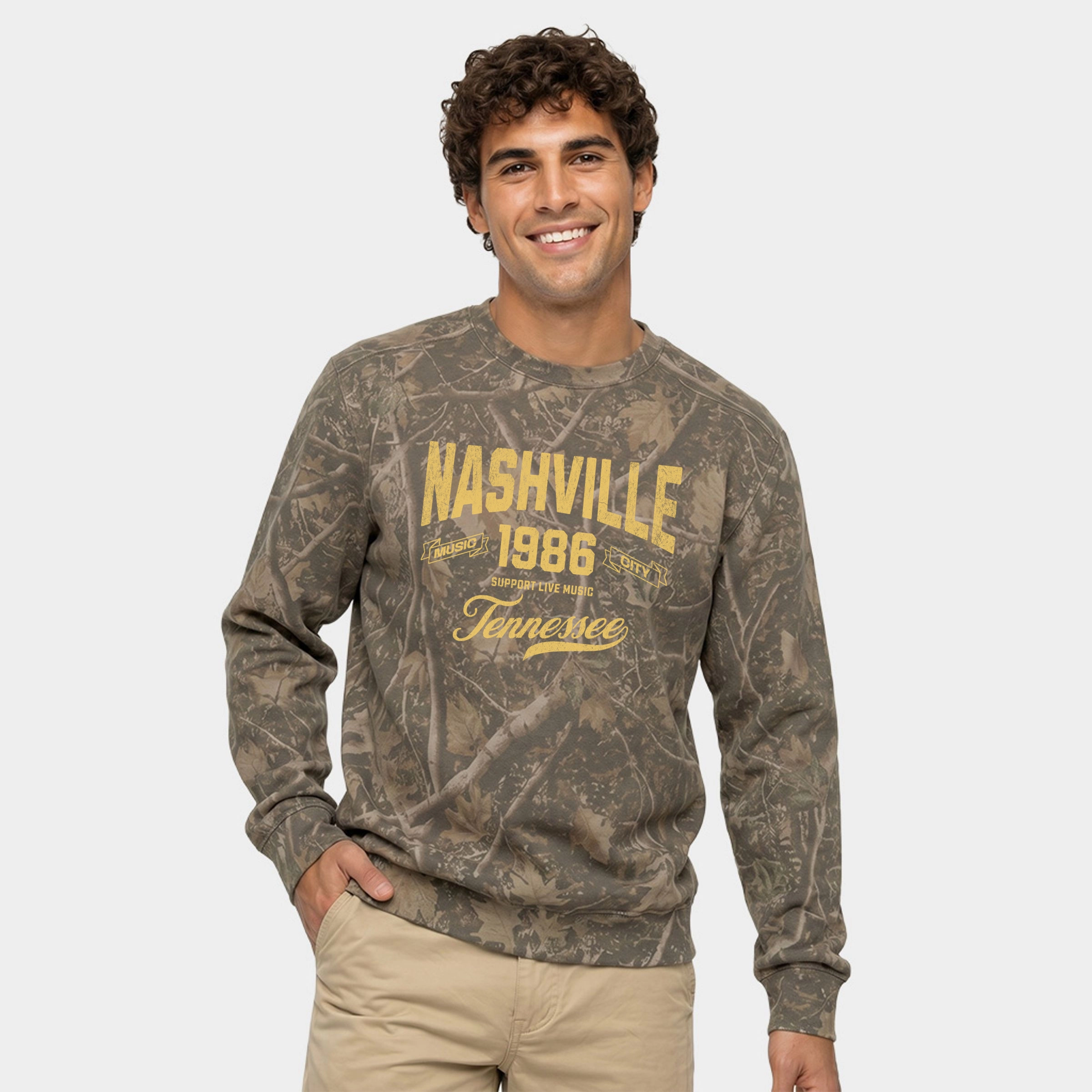 Simply Sage Market - Men's Camo Sweatshirt Nashville Tennessee Music City