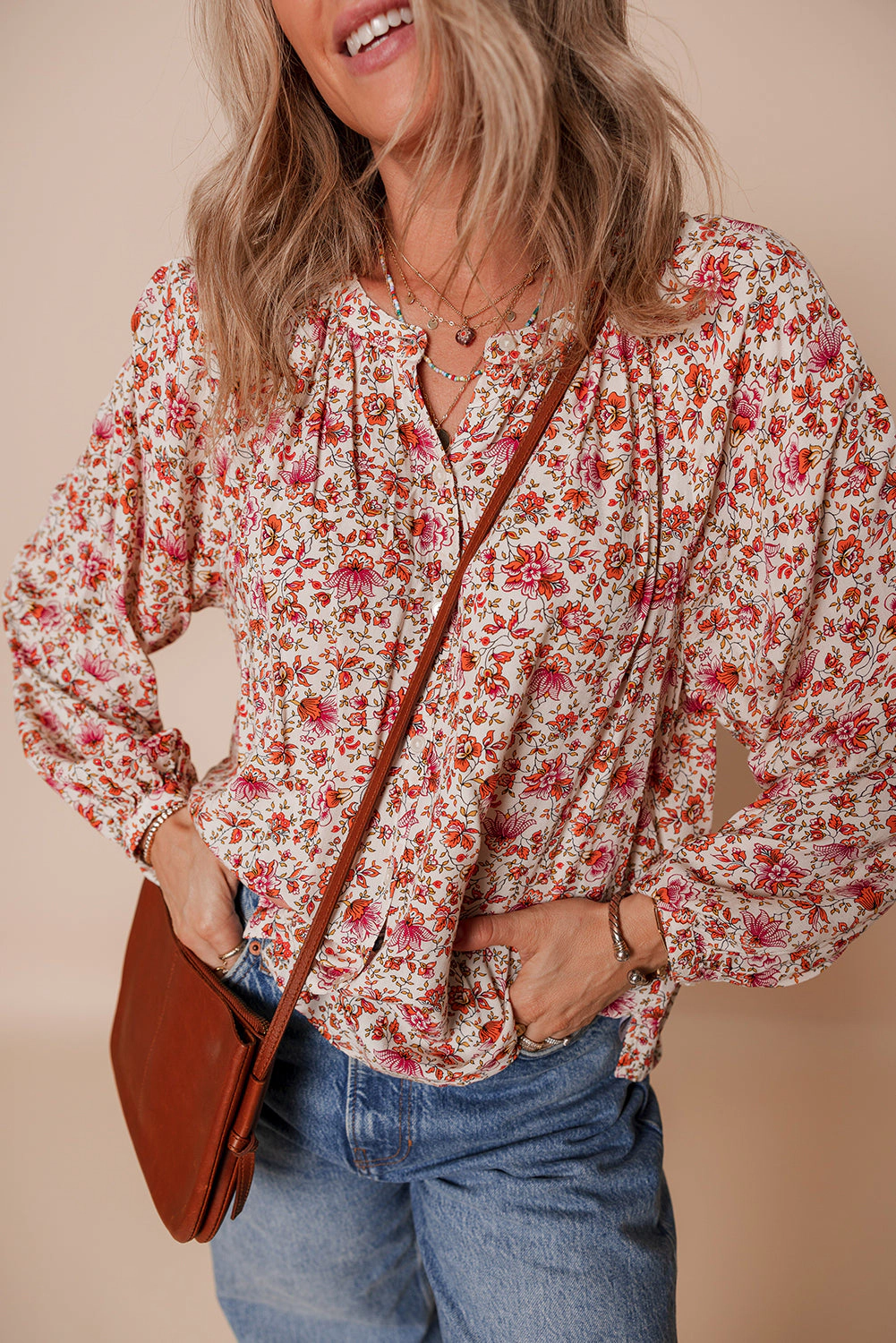 Threaded Pear Women's Carter Notched Puff Sleeve Blouse